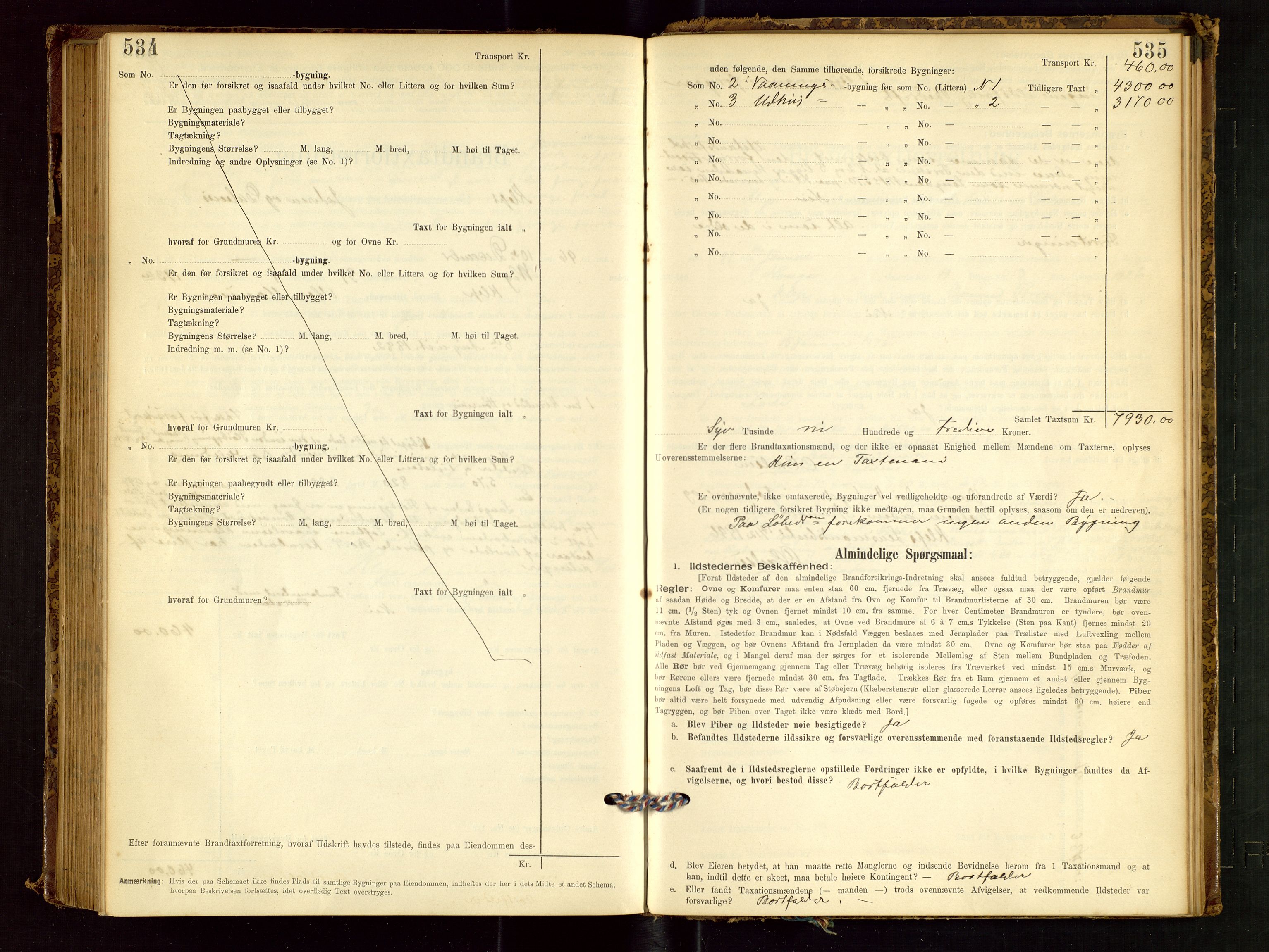 Klepp lensmannskontor, SAST/A-100163/Goc/L0001: "Brandtaxationsprotokol" m/register, 1895-1898, p. 534-535