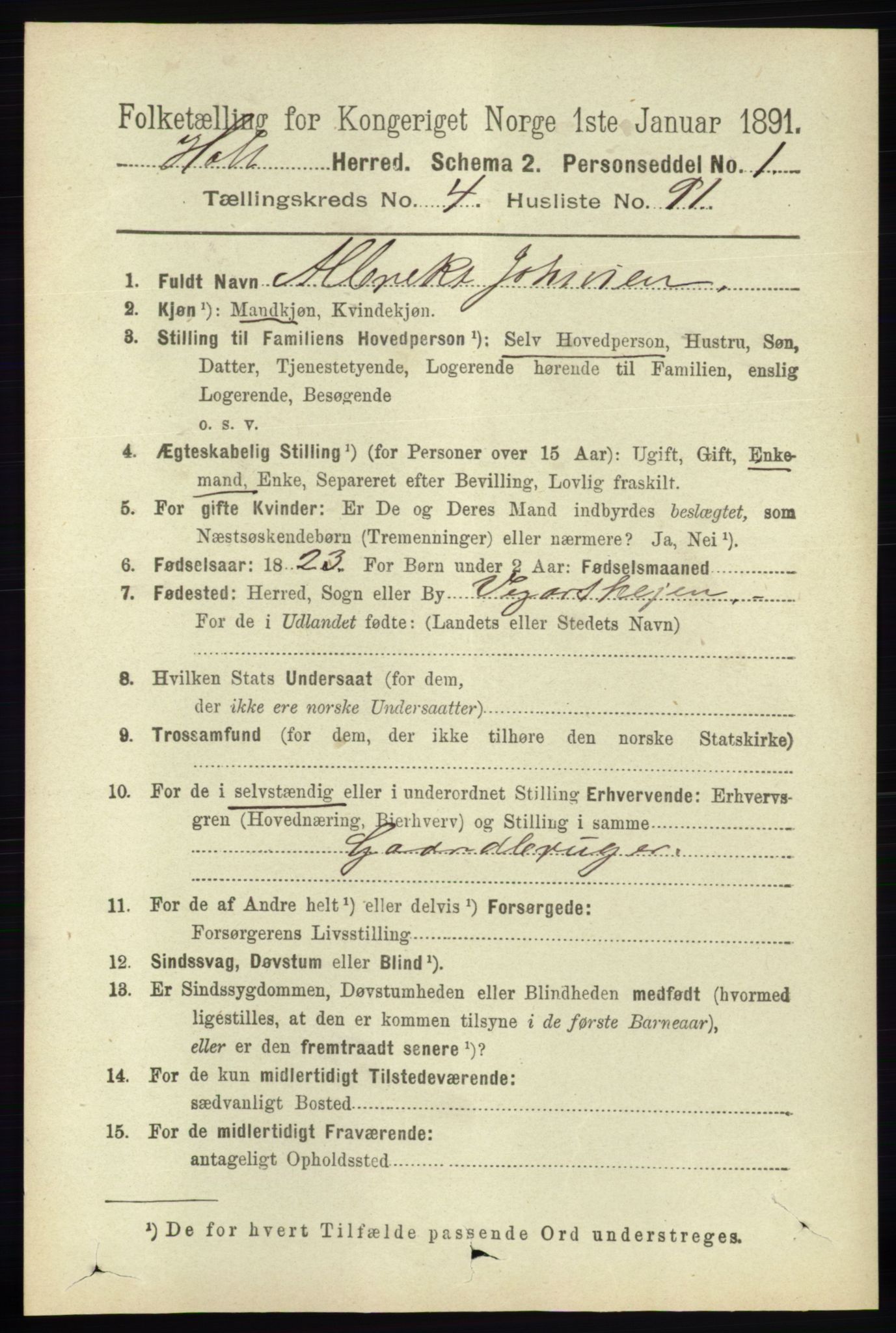 RA, 1891 census for 0914 Holt, 1891, p. 2202