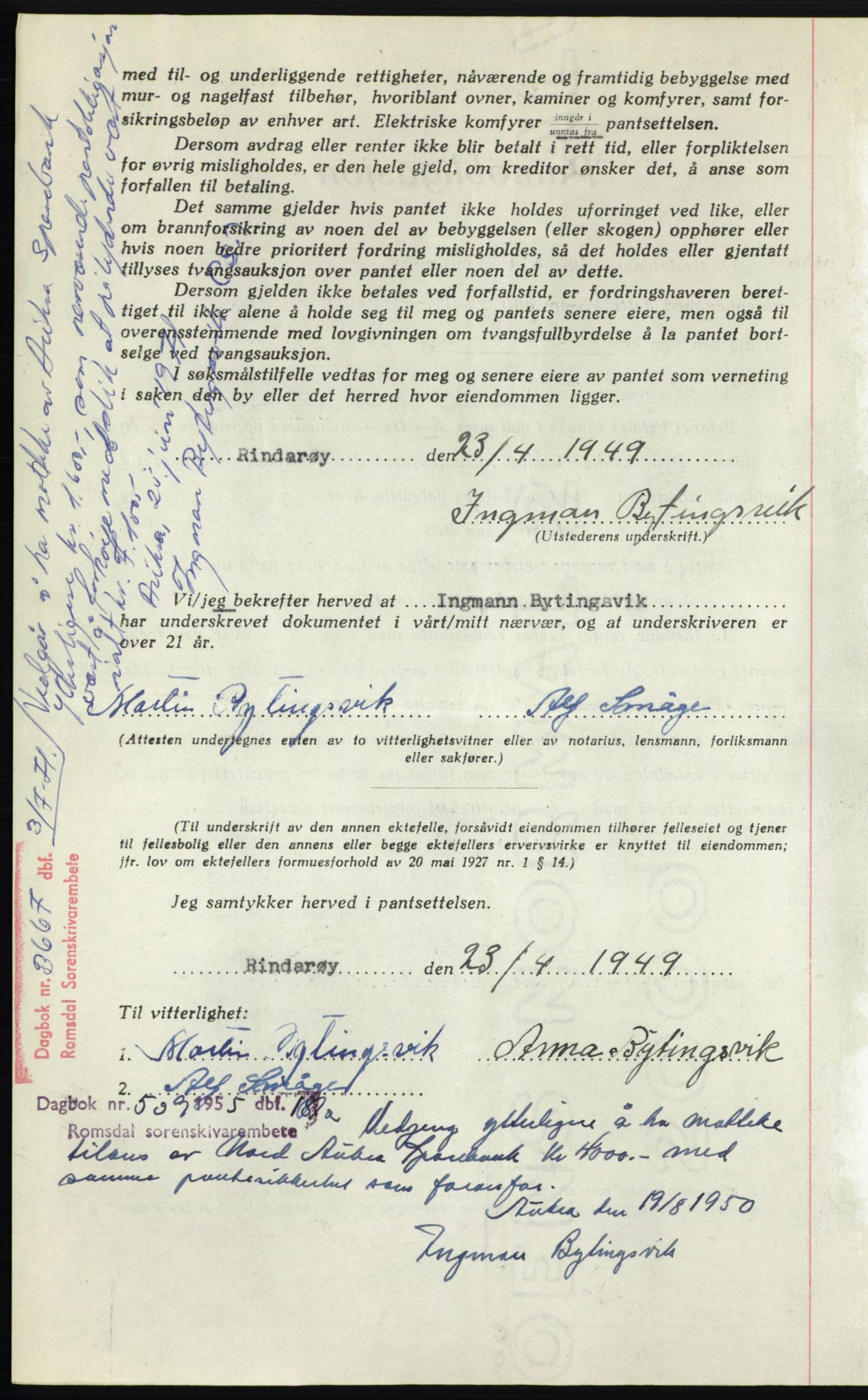 Romsdal sorenskriveri, AV/SAT-A-4149/1/2/2C: Mortgage book no. B4, 1948-1949, Diary no: : 1160/1949