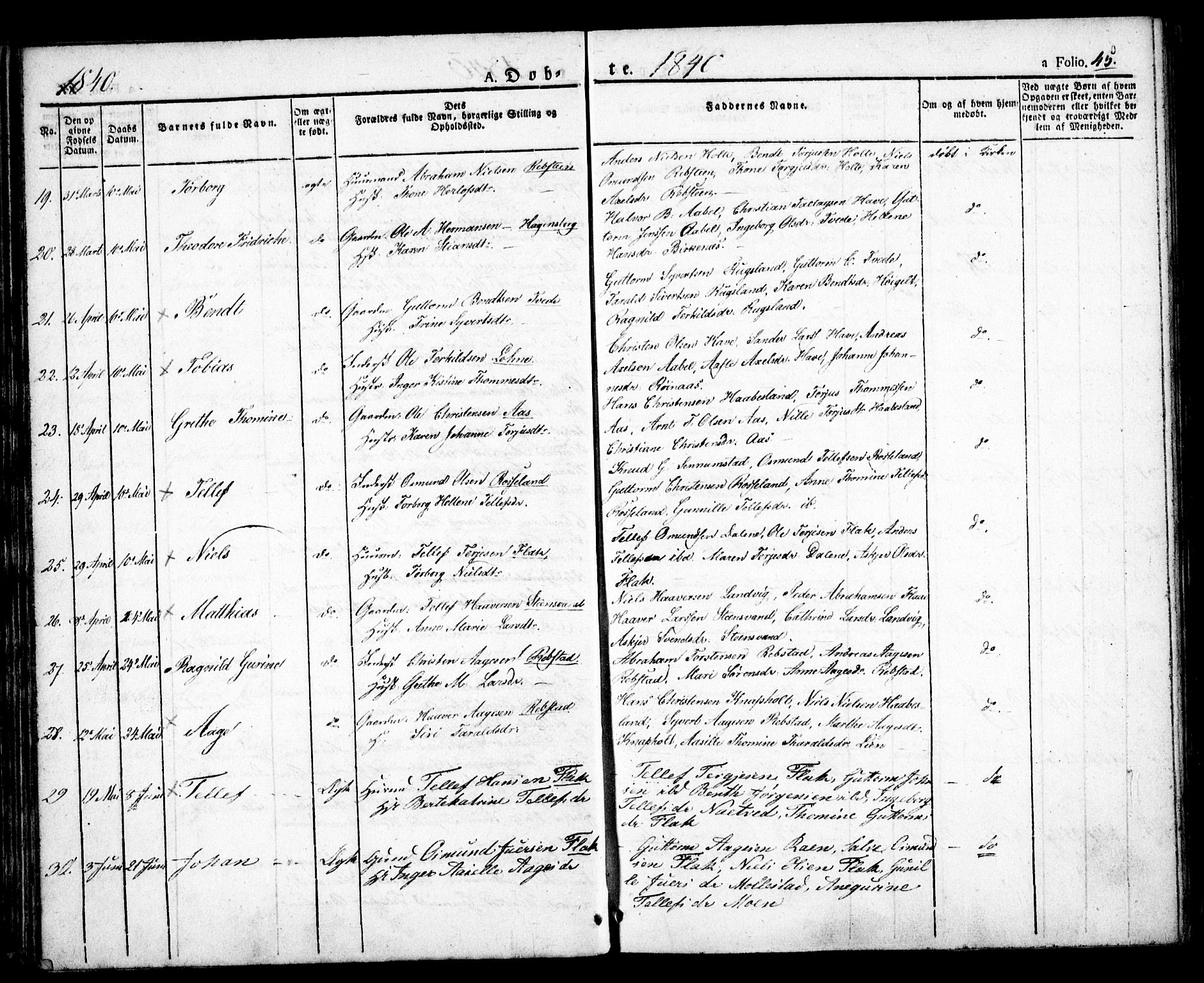 Birkenes sokneprestkontor, AV/SAK-1111-0004/F/Fa/L0001: Parish register (official) no. A 1, 1829-1849, p. 45