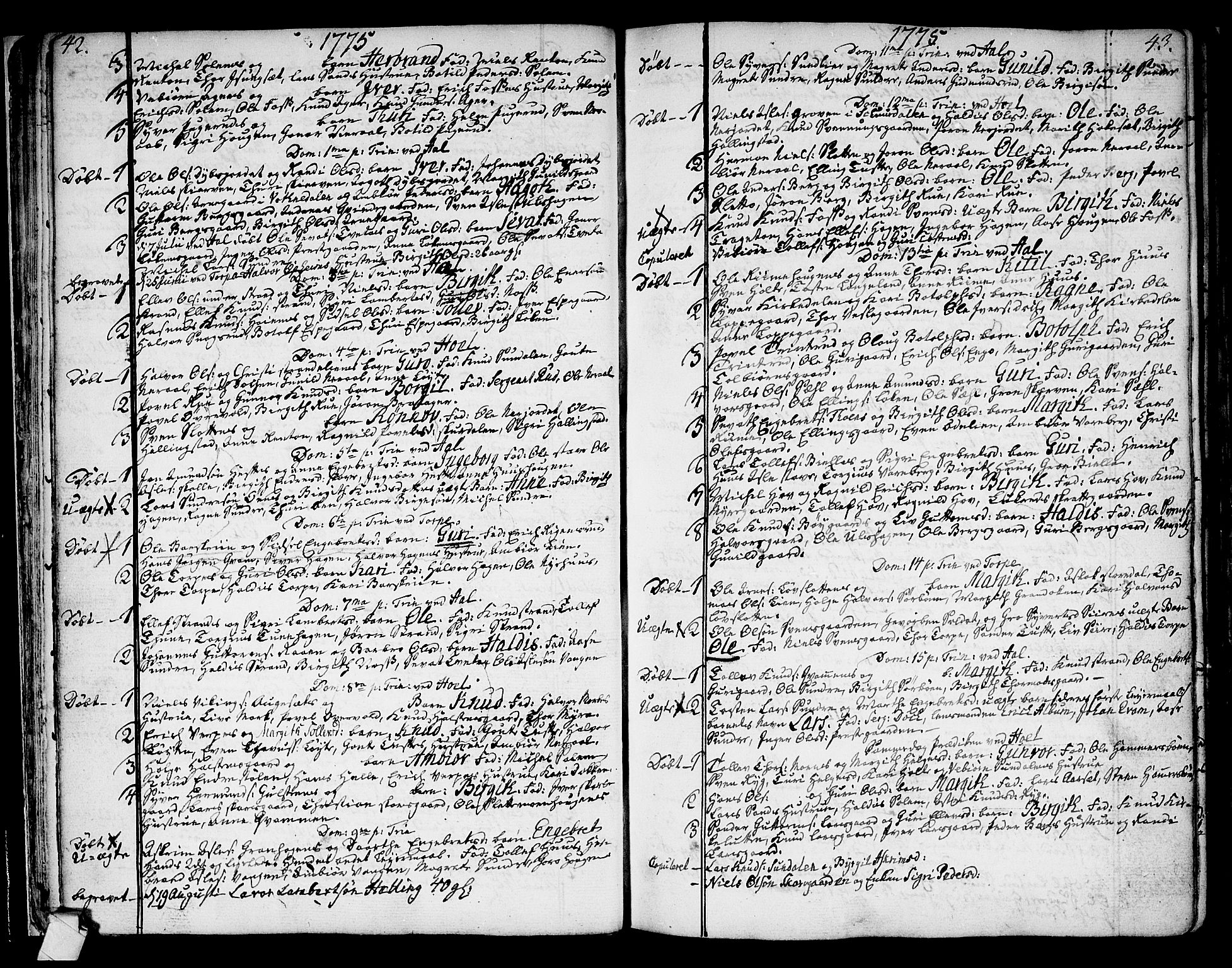 Ål kirkebøker, AV/SAKO-A-249/F/Fa/L0002: Parish register (official) no. I 2, 1771-1806, p. 42-43