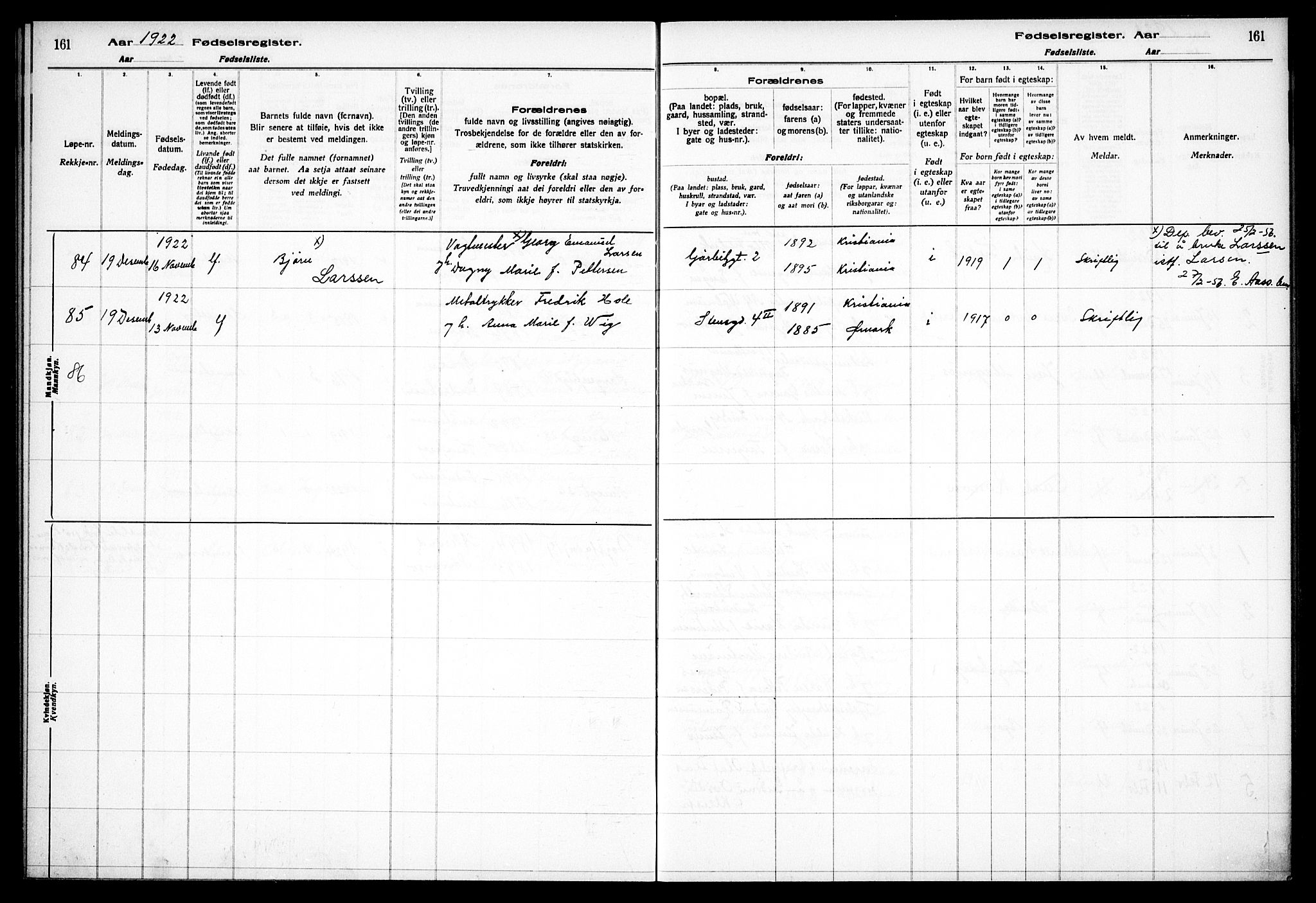 Fagerborg prestekontor Kirkebøker, AV/SAO-A-10844/J/Ja/L0001: Birth register no. 1, 1916-1925, p. 161