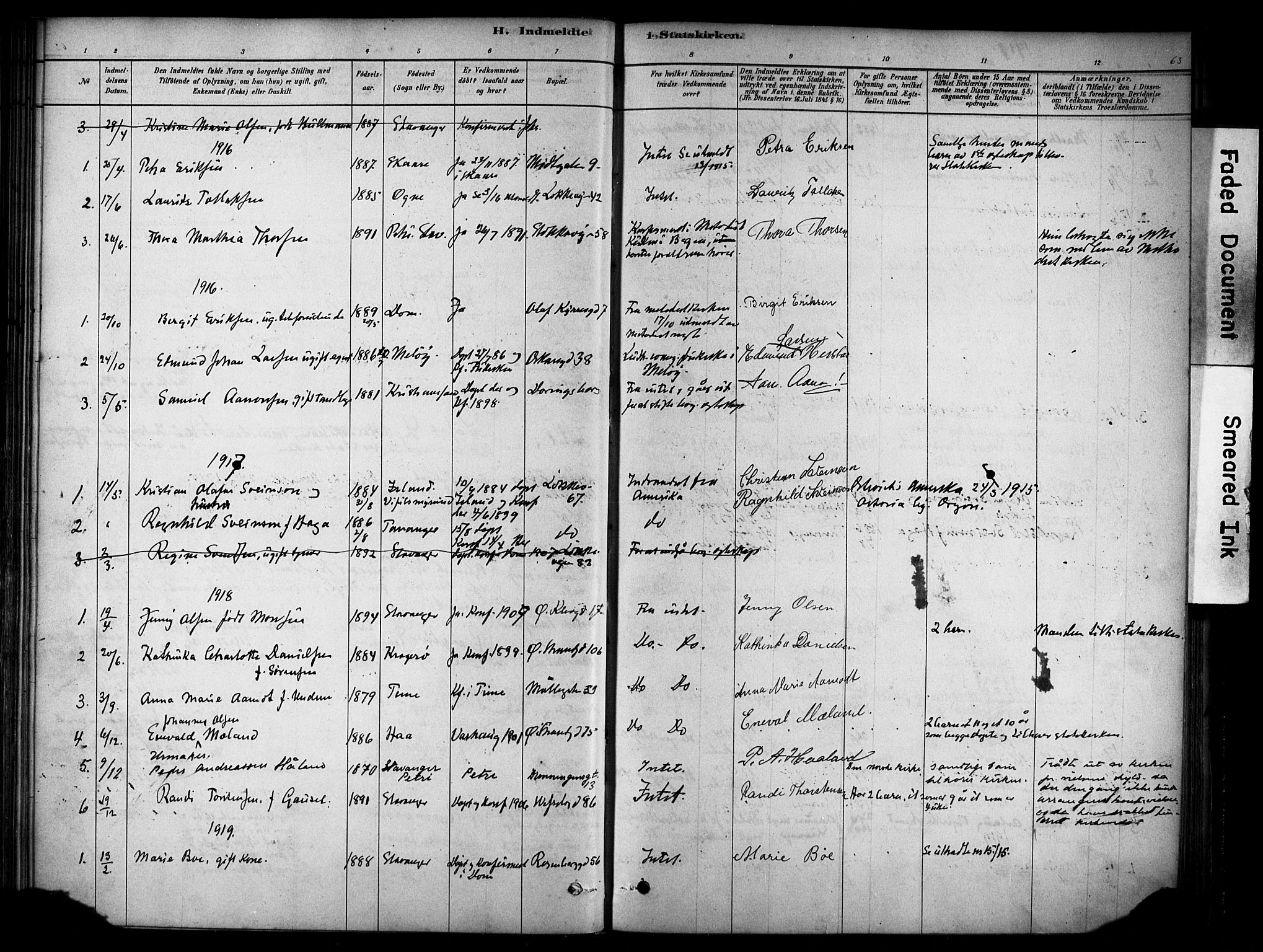 Domkirken sokneprestkontor, SAST/A-101812/001/30/30BA/L0025: Parish register (official) no. A 24, 1877-1927, p. 63