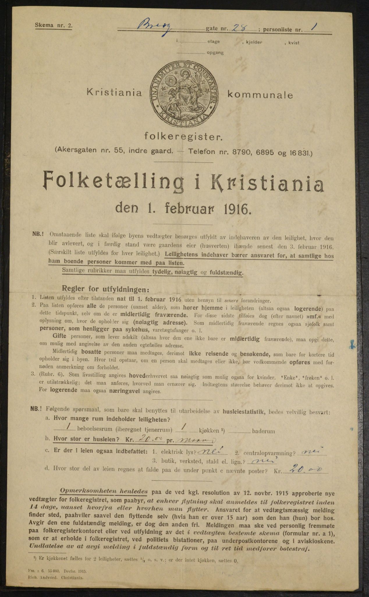 OBA, Municipal Census 1916 for Kristiania, 1916, p. 8762