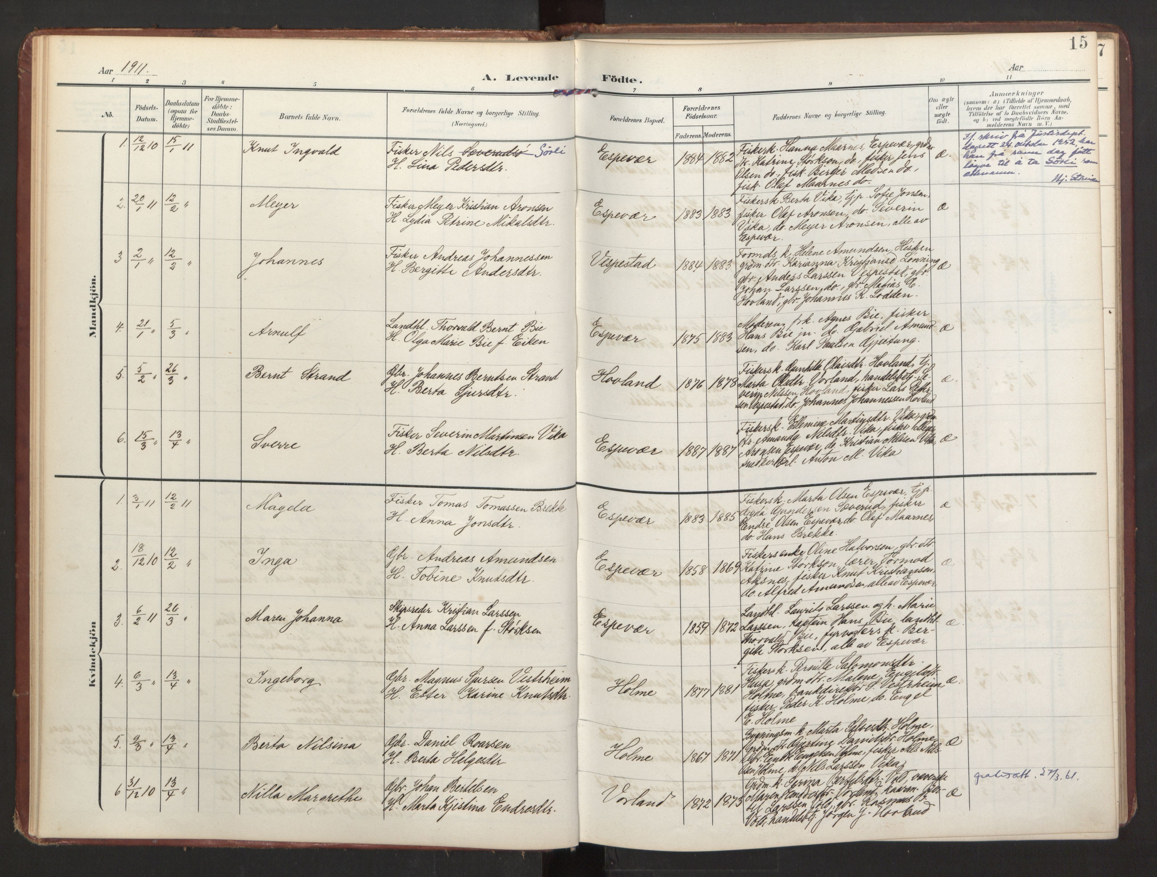 Finnås sokneprestembete, AV/SAB-A-99925/H/Ha/Haa/Haad/L0003: Parish register (official) no. D 3, 1907-1921, p. 15