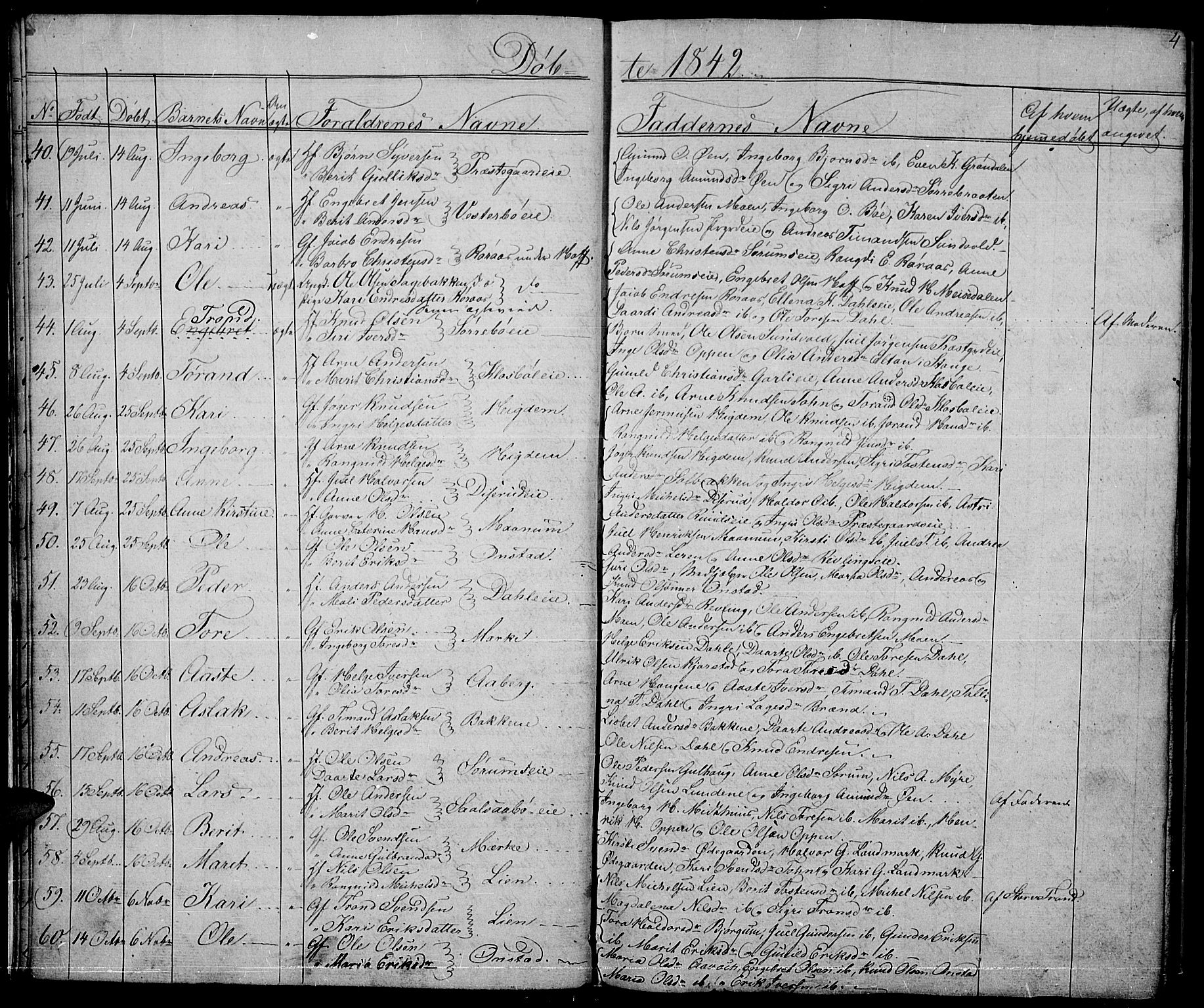 Nord-Aurdal prestekontor, SAH/PREST-132/H/Ha/Hab/L0002: Parish register (copy) no. 2, 1842-1877, p. 4