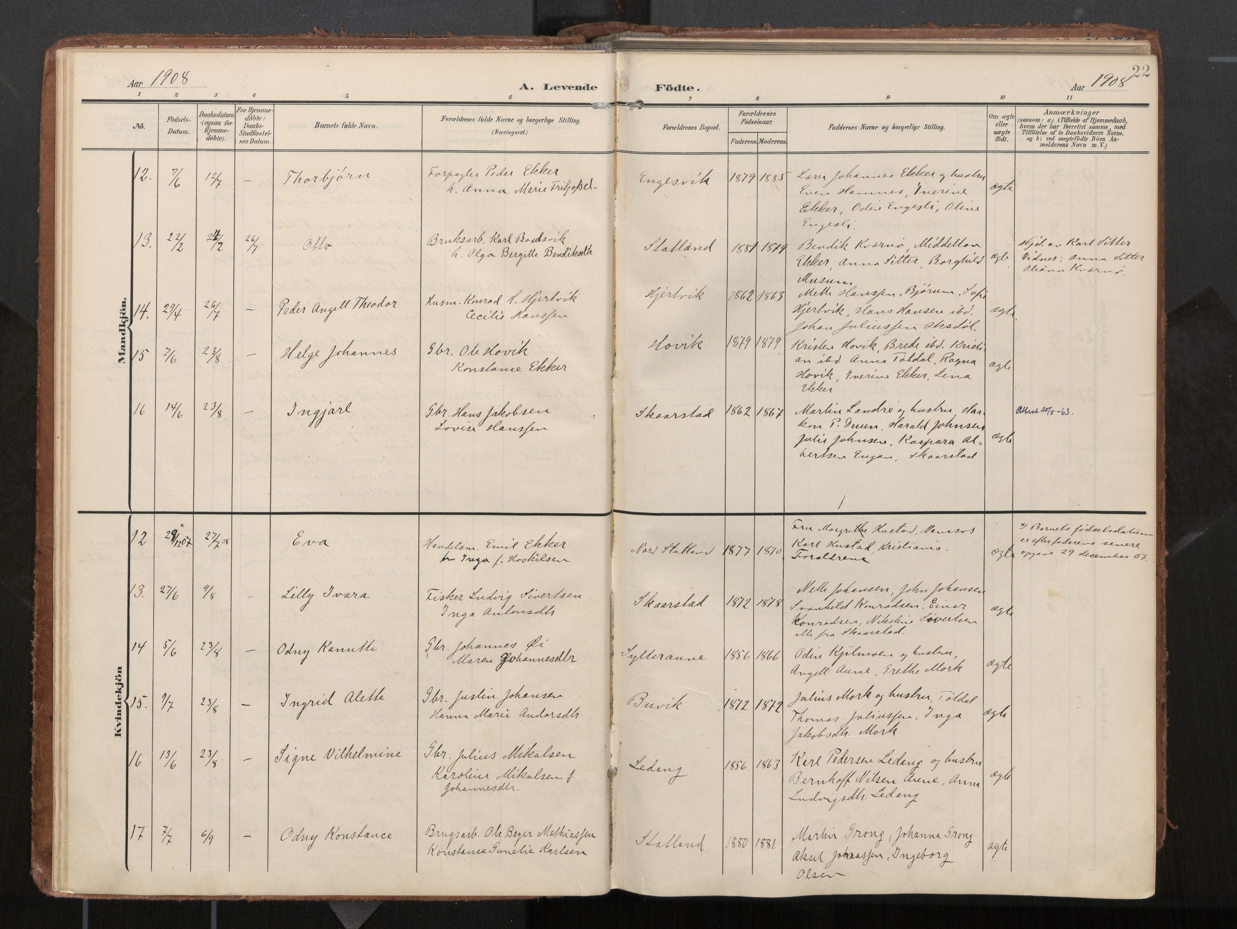 Ministerialprotokoller, klokkerbøker og fødselsregistre - Nord-Trøndelag, AV/SAT-A-1458/774/L0629: Parish register (official), 1904-1926, p. 22