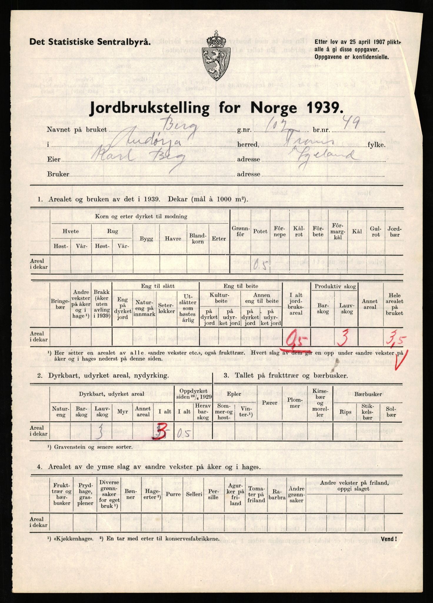 Statistisk sentralbyrå, Næringsøkonomiske emner, Jordbruk, skogbruk, jakt, fiske og fangst, AV/RA-S-2234/G/Gb/L0339: Troms: Andørja, Astafjord og Lavangen, 1939, p. 393