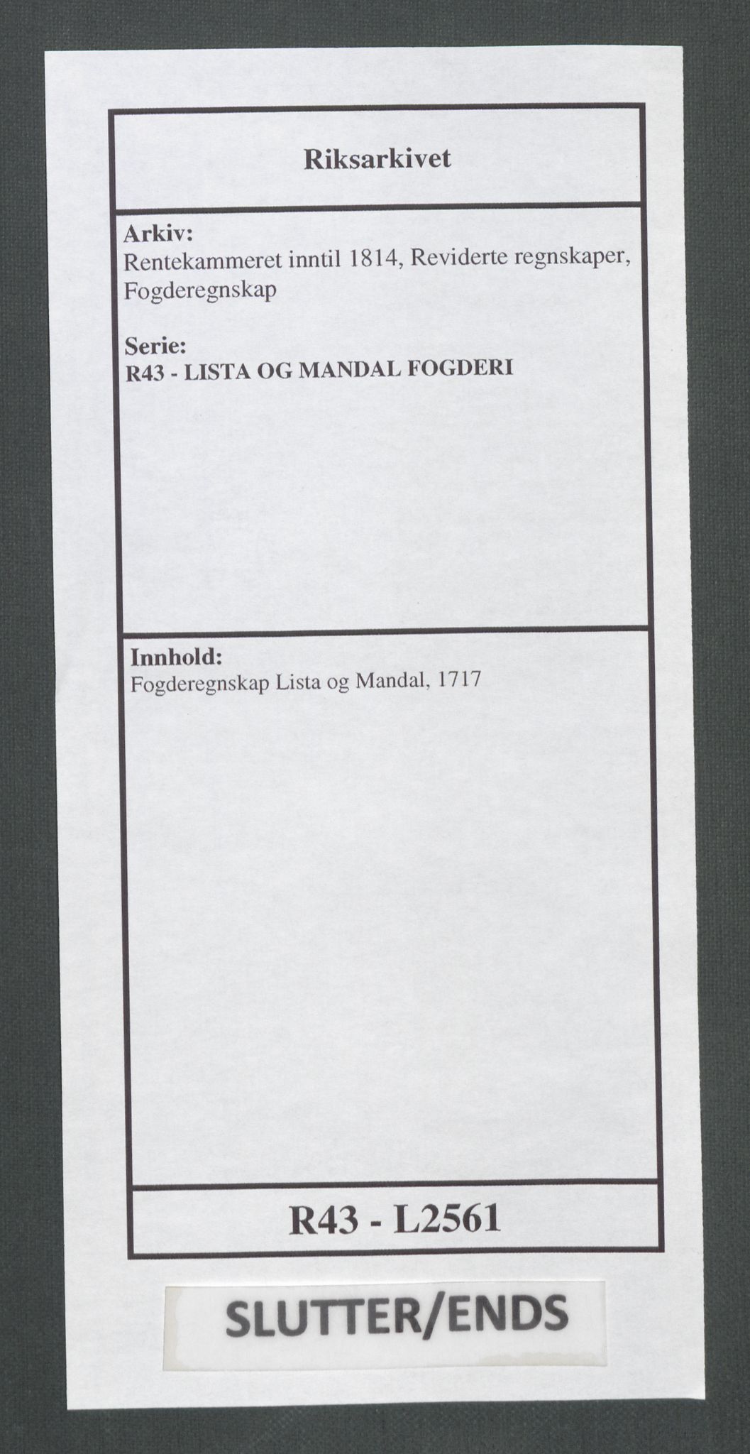 Rentekammeret inntil 1814, Reviderte regnskaper, Fogderegnskap, AV/RA-EA-4092/R43/L2561: Fogderegnskap Lista og Mandal, 1717, p. 500