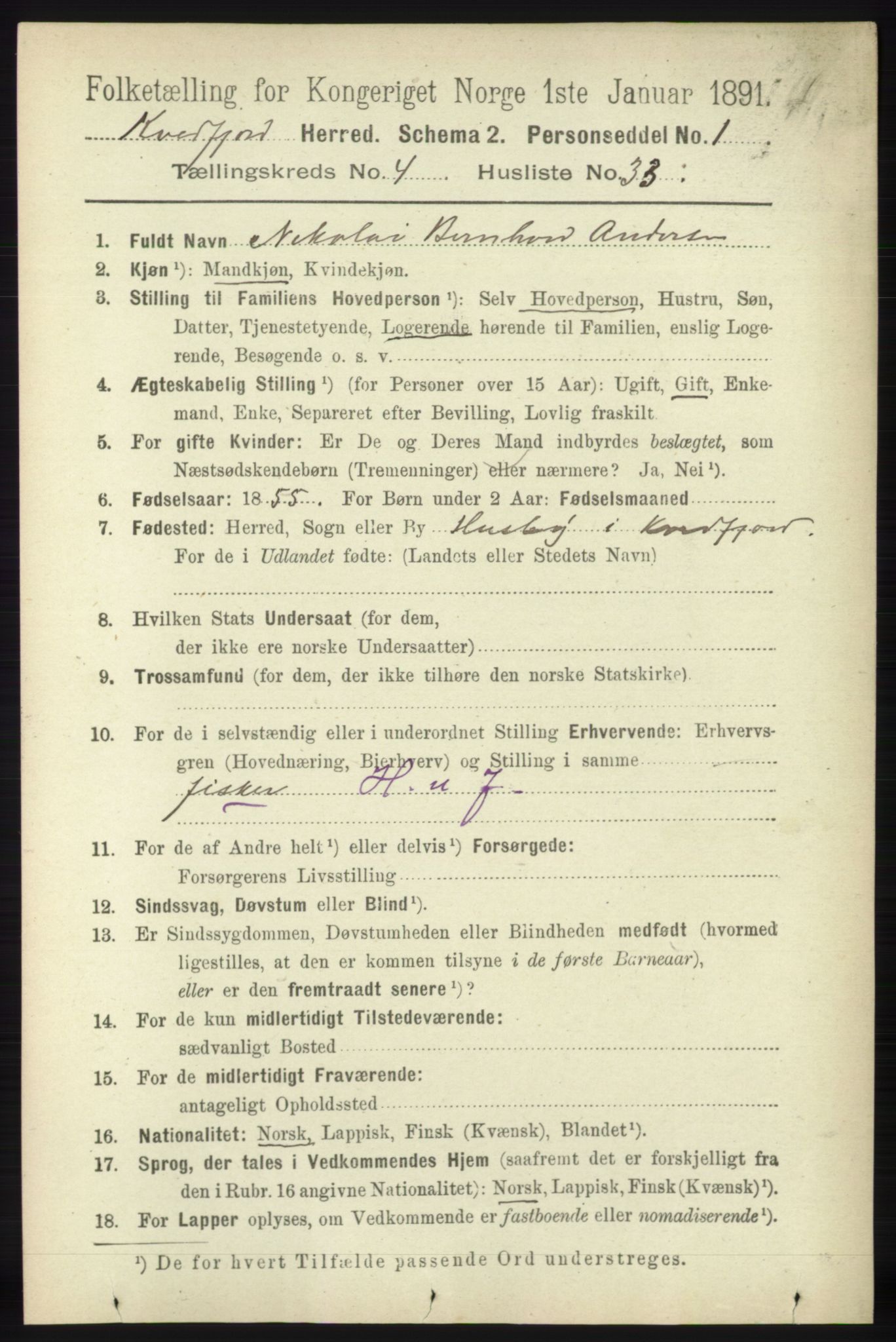 RA, 1891 census for 1911 Kvæfjord, 1891, p. 2112