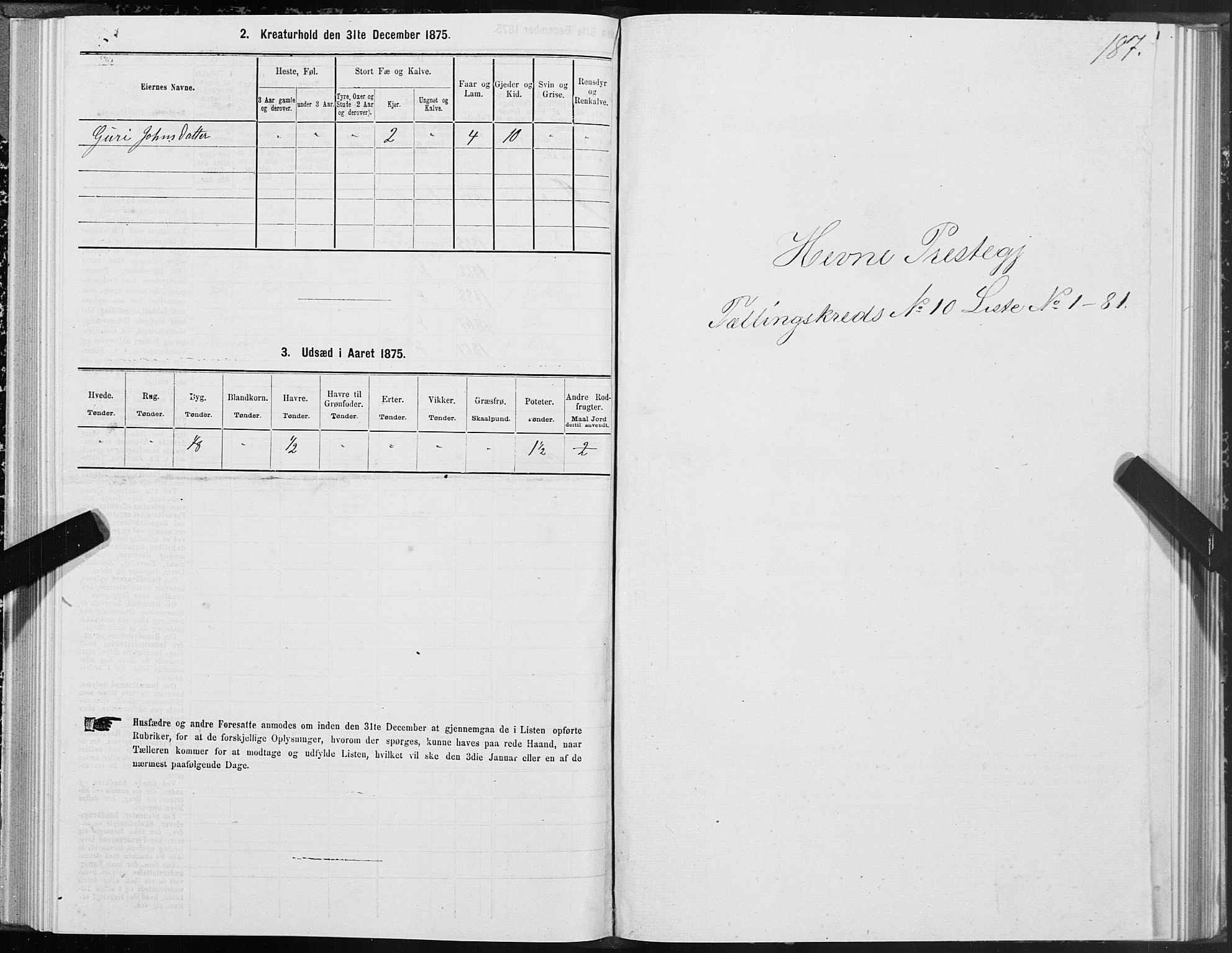 SAT, 1875 census for 1612P Hemne, 1875, p. 5187