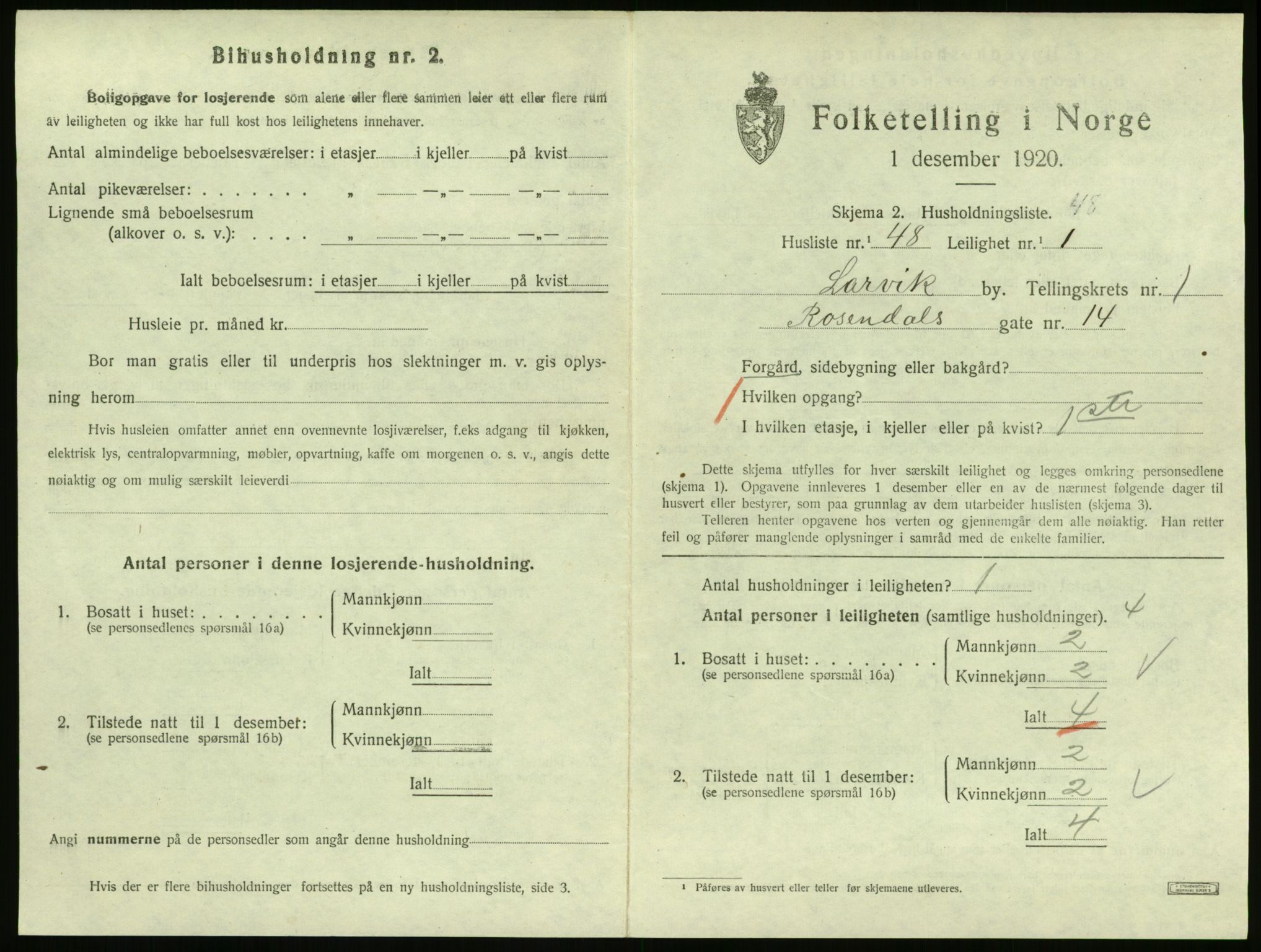 SAKO, 1920 census for Larvik, 1920, p. 3186