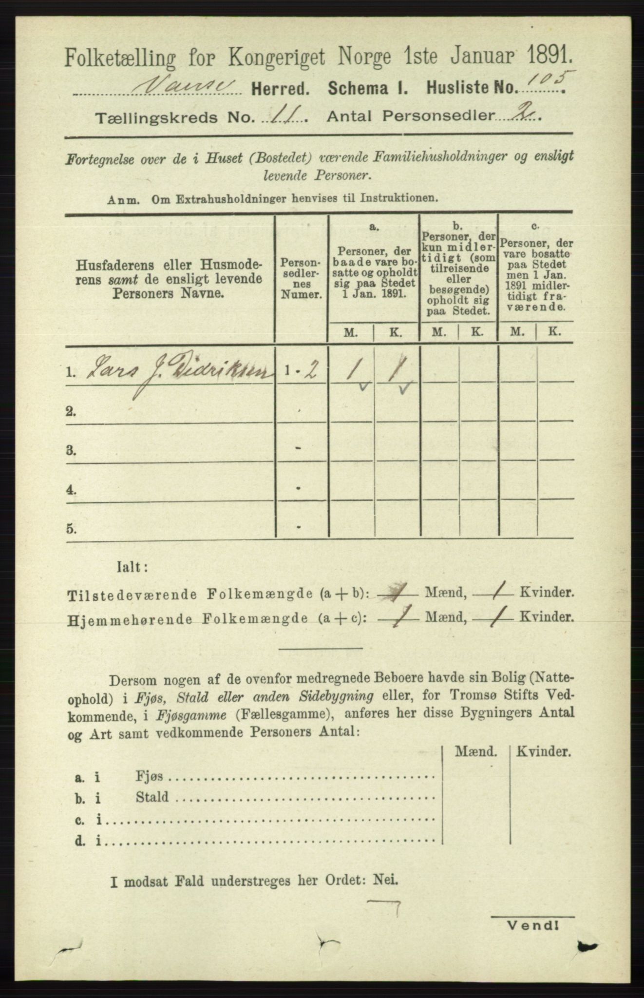 RA, 1891 census for 1041 Vanse, 1891, p. 6183