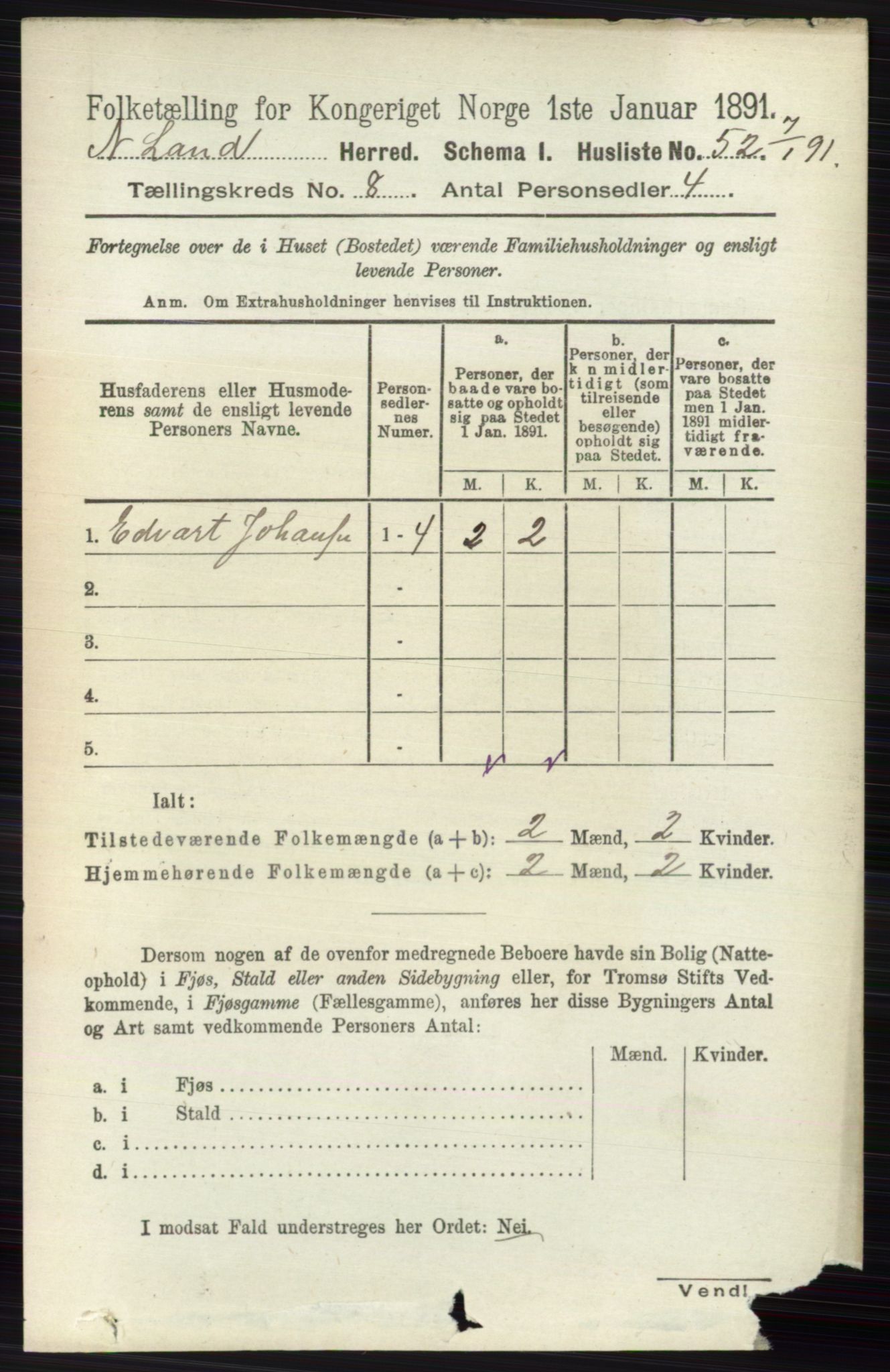 RA, 1891 census for 0538 Nordre Land, 1891, p. 2205