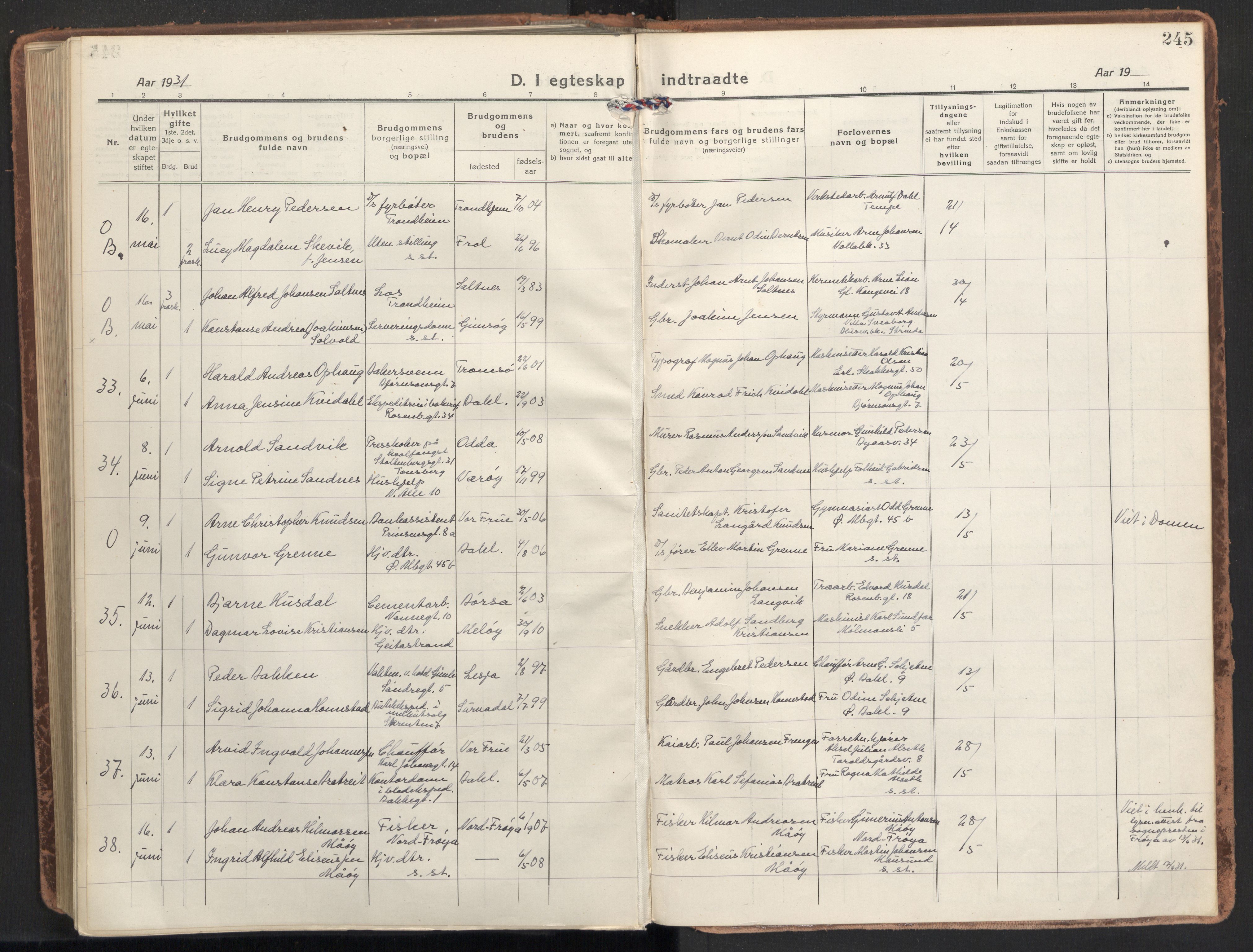 Ministerialprotokoller, klokkerbøker og fødselsregistre - Sør-Trøndelag, AV/SAT-A-1456/604/L0206: Parish register (official) no. 604A26, 1917-1931, p. 245