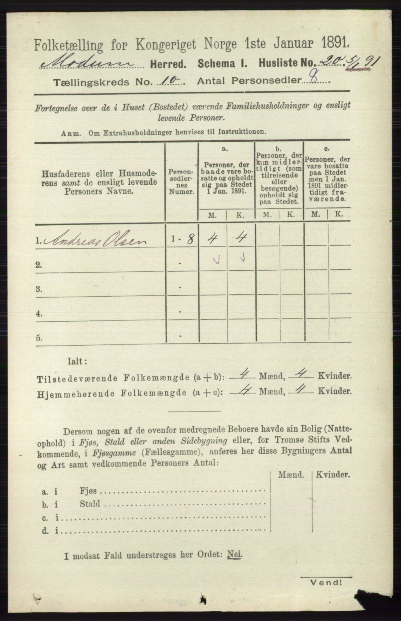 RA, 1891 census for 0623 Modum, 1891, p. 3968