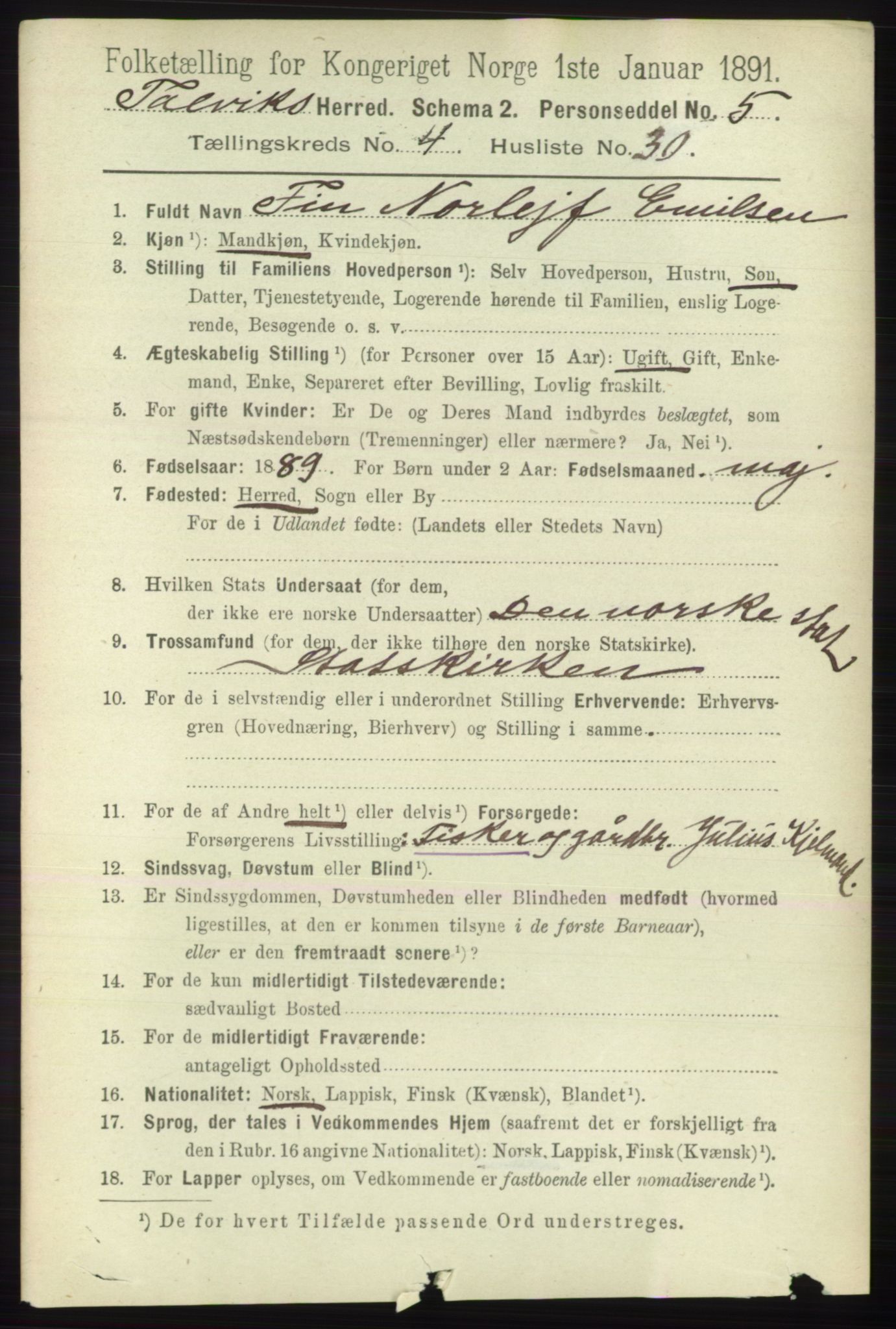 RA, 1891 census for 2013 Talvik, 1891, p. 1300