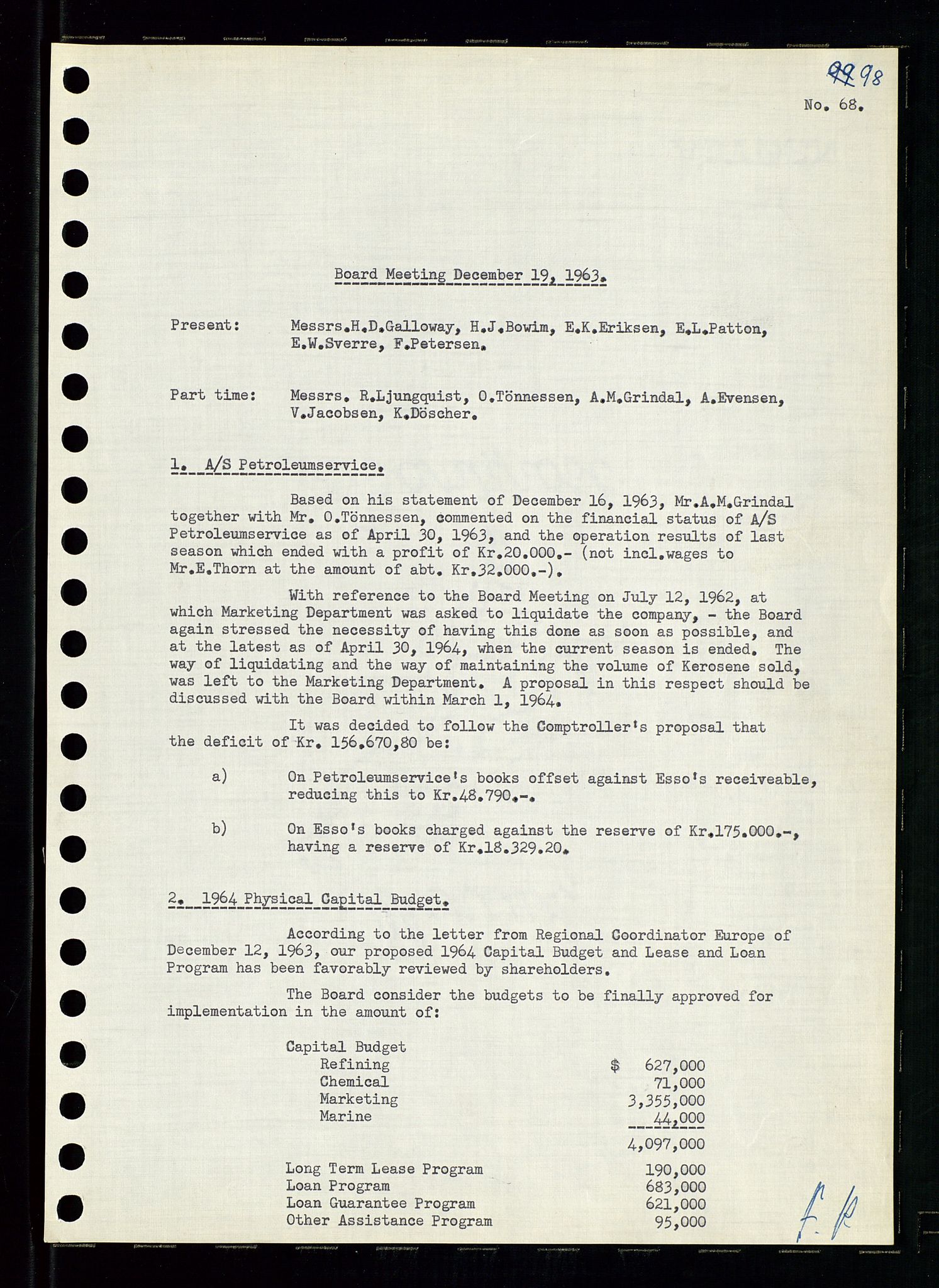 Pa 0982 - Esso Norge A/S, SAST/A-100448/A/Aa/L0001/0004: Den administrerende direksjon Board minutes (styrereferater) / Den administrerende direksjon Board minutes (styrereferater), 1963-1964, p. 163