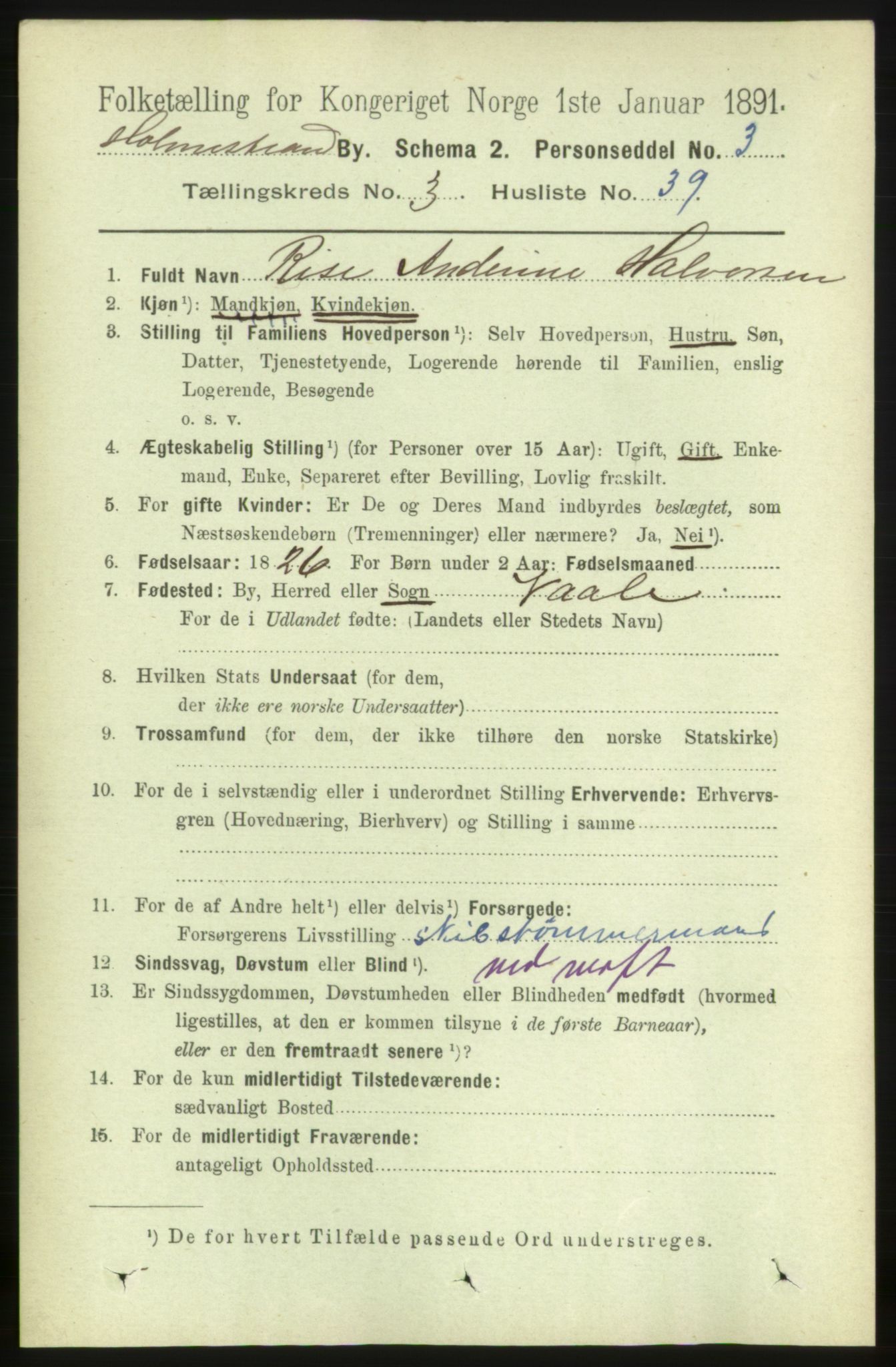 RA, 1891 census for 0702 Holmestrand, 1891, p. 2093