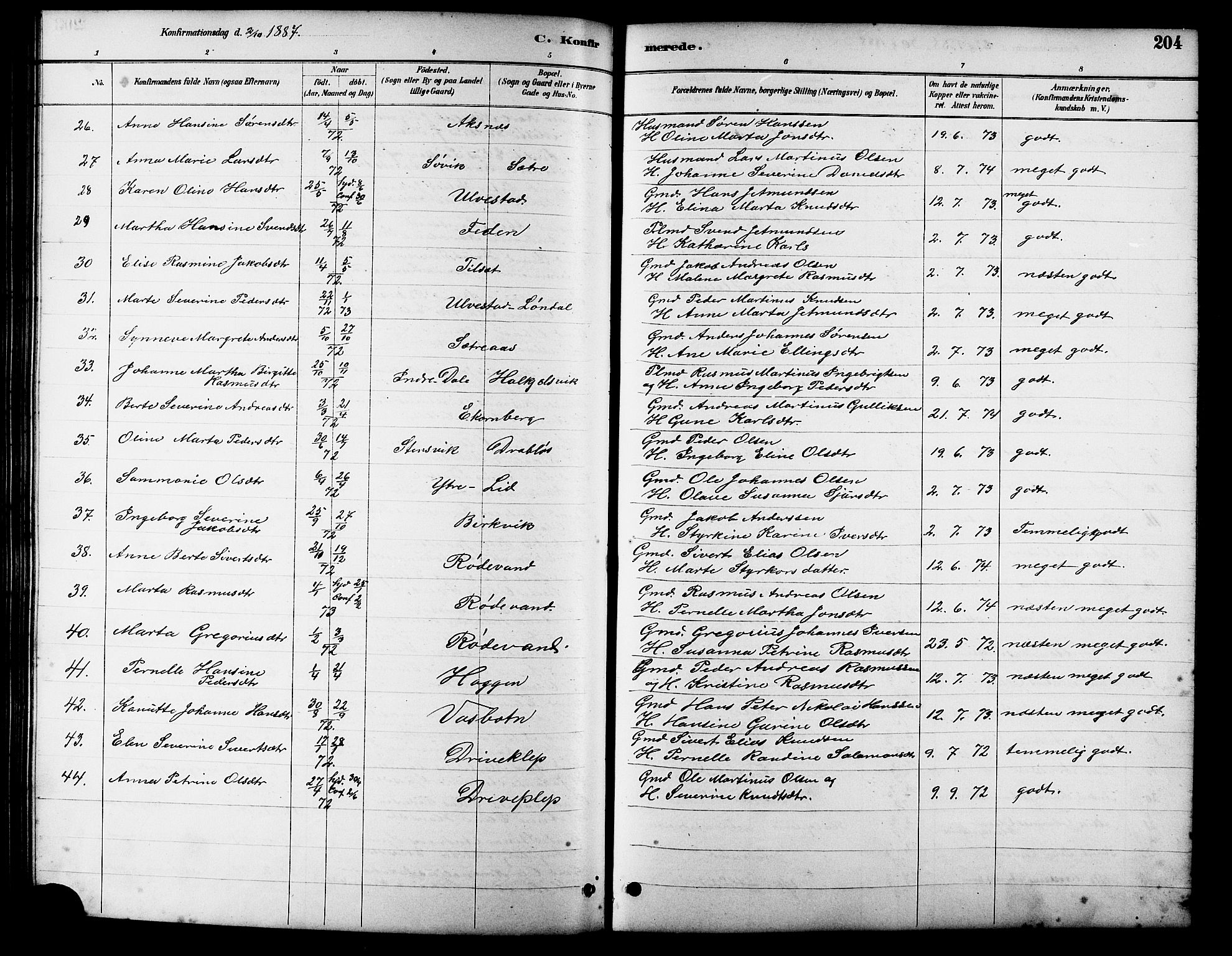 Ministerialprotokoller, klokkerbøker og fødselsregistre - Møre og Romsdal, AV/SAT-A-1454/511/L0158: Parish register (copy) no. 511C04, 1884-1903, p. 204