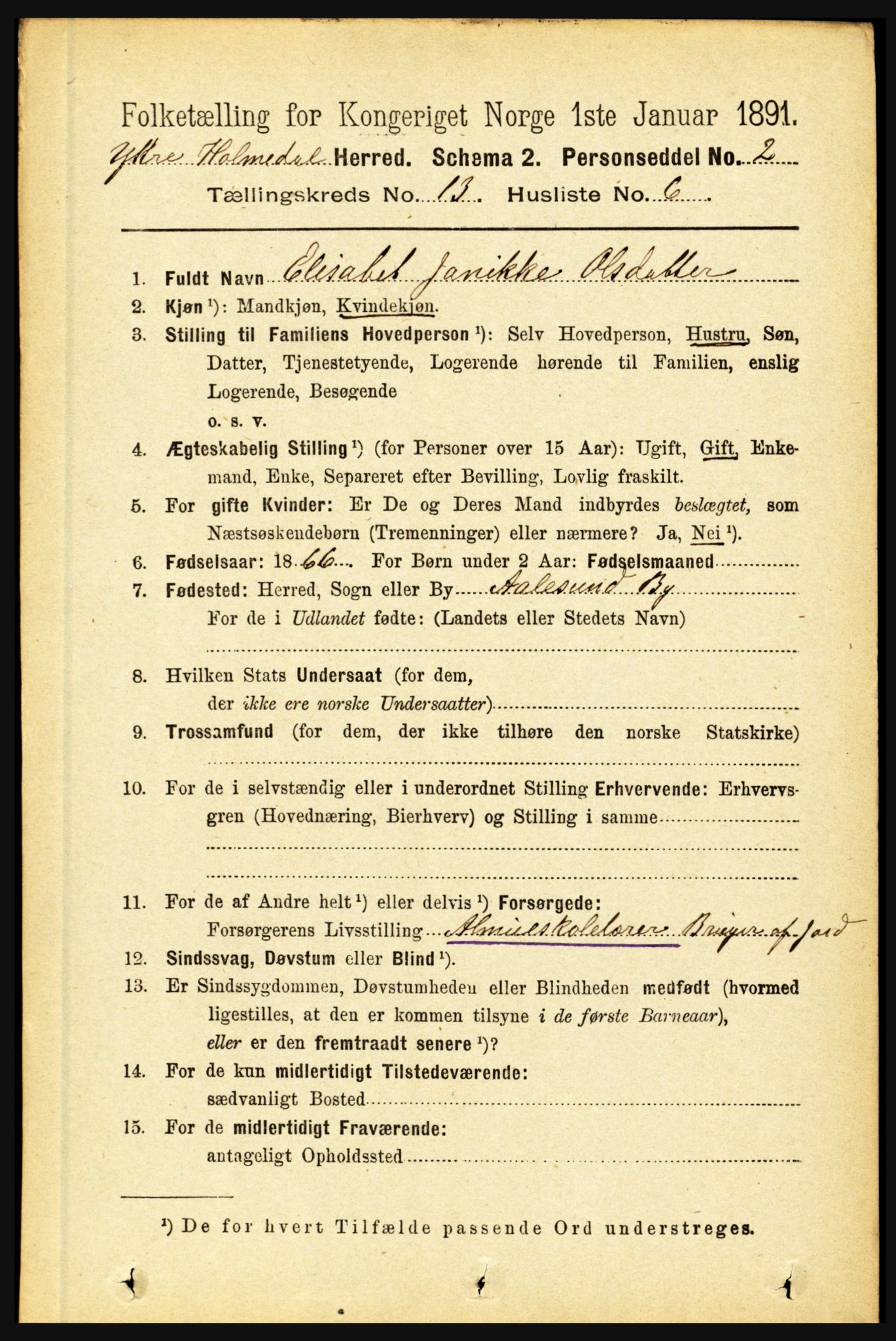 RA, 1891 census for 1429 Ytre Holmedal, 1891, p. 3473