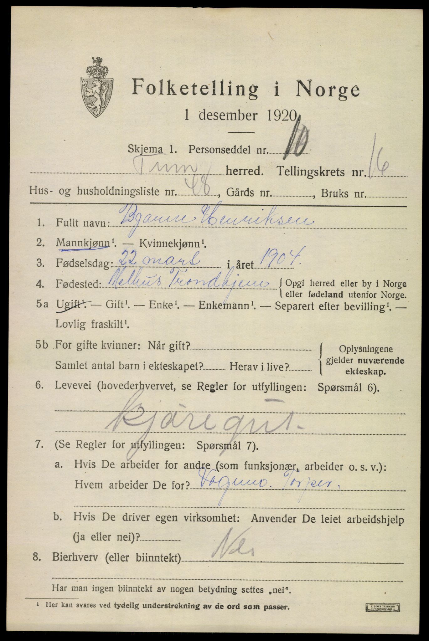 SAKO, 1920 census for Tinn, 1920, p. 17712