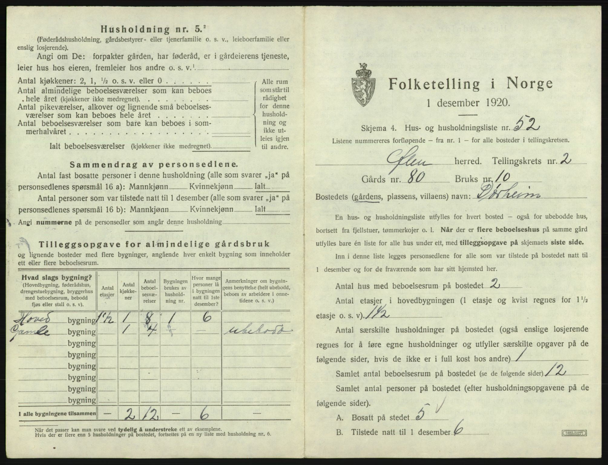 SAB, 1920 census for Ølen, 1920, p. 164