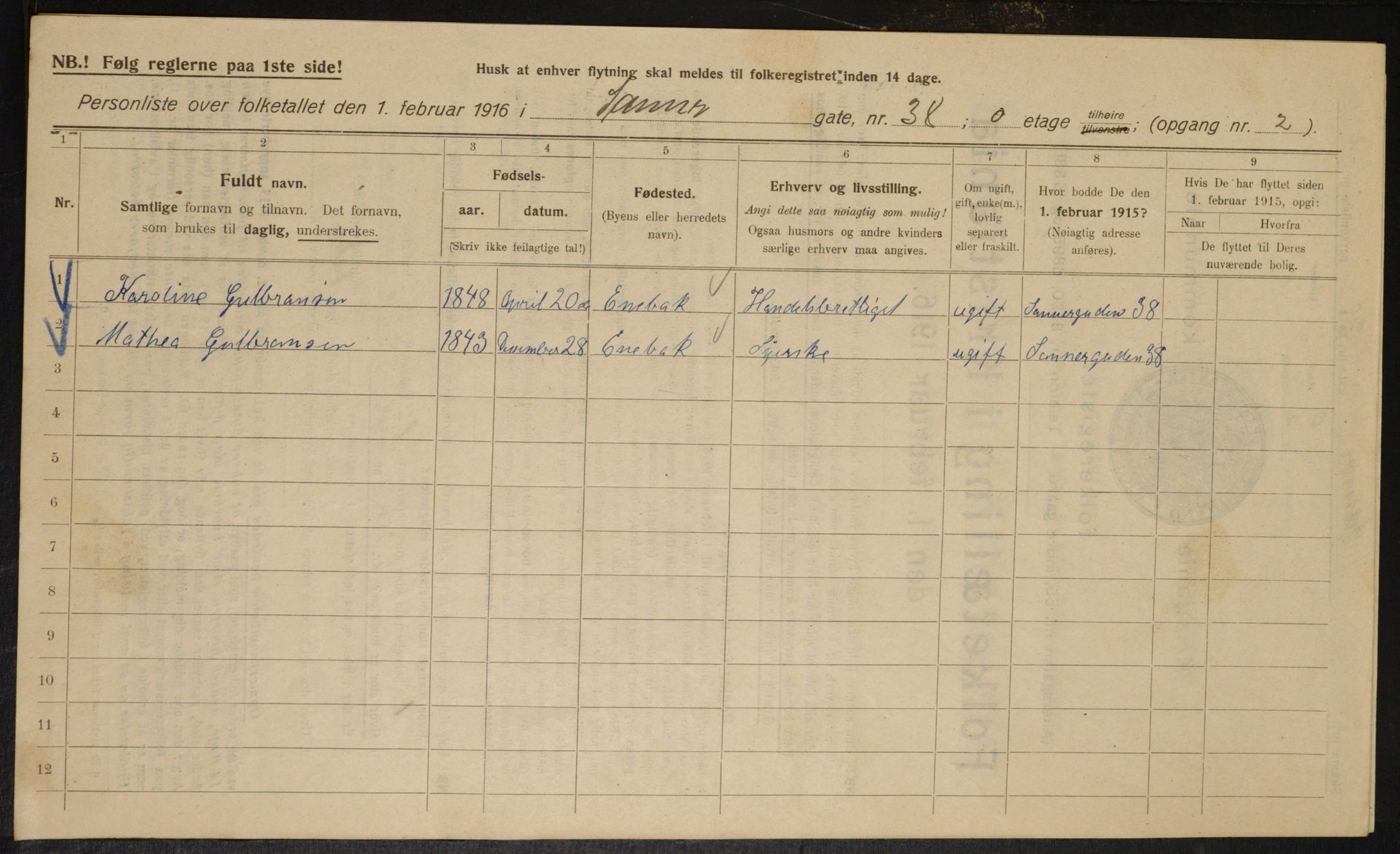 OBA, Municipal Census 1916 for Kristiania, 1916, p. 91292