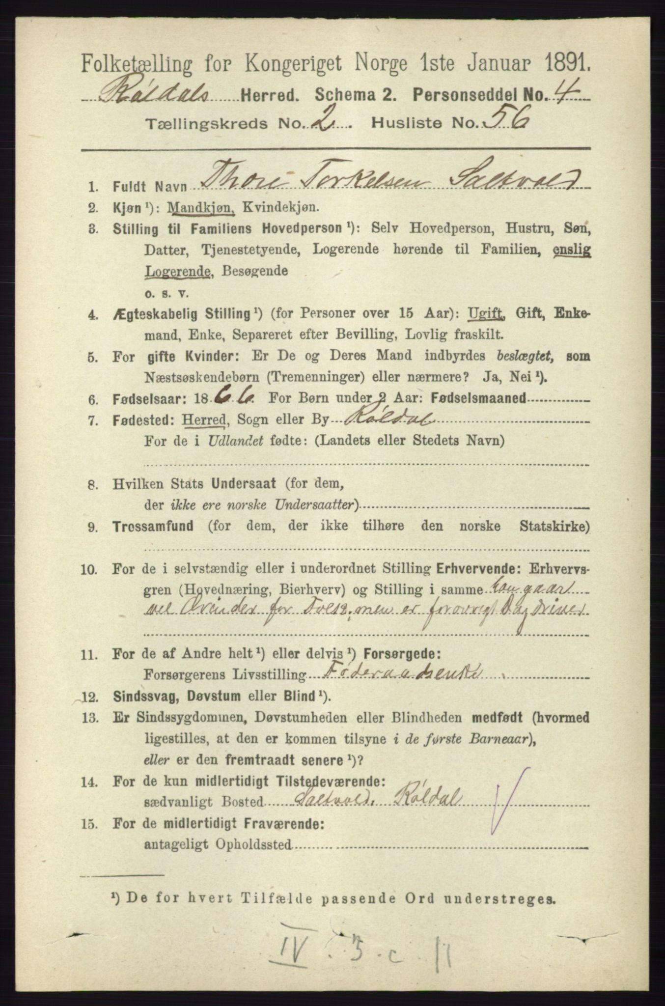 RA, 1891 census for 1229 Røldal, 1891, p. 842