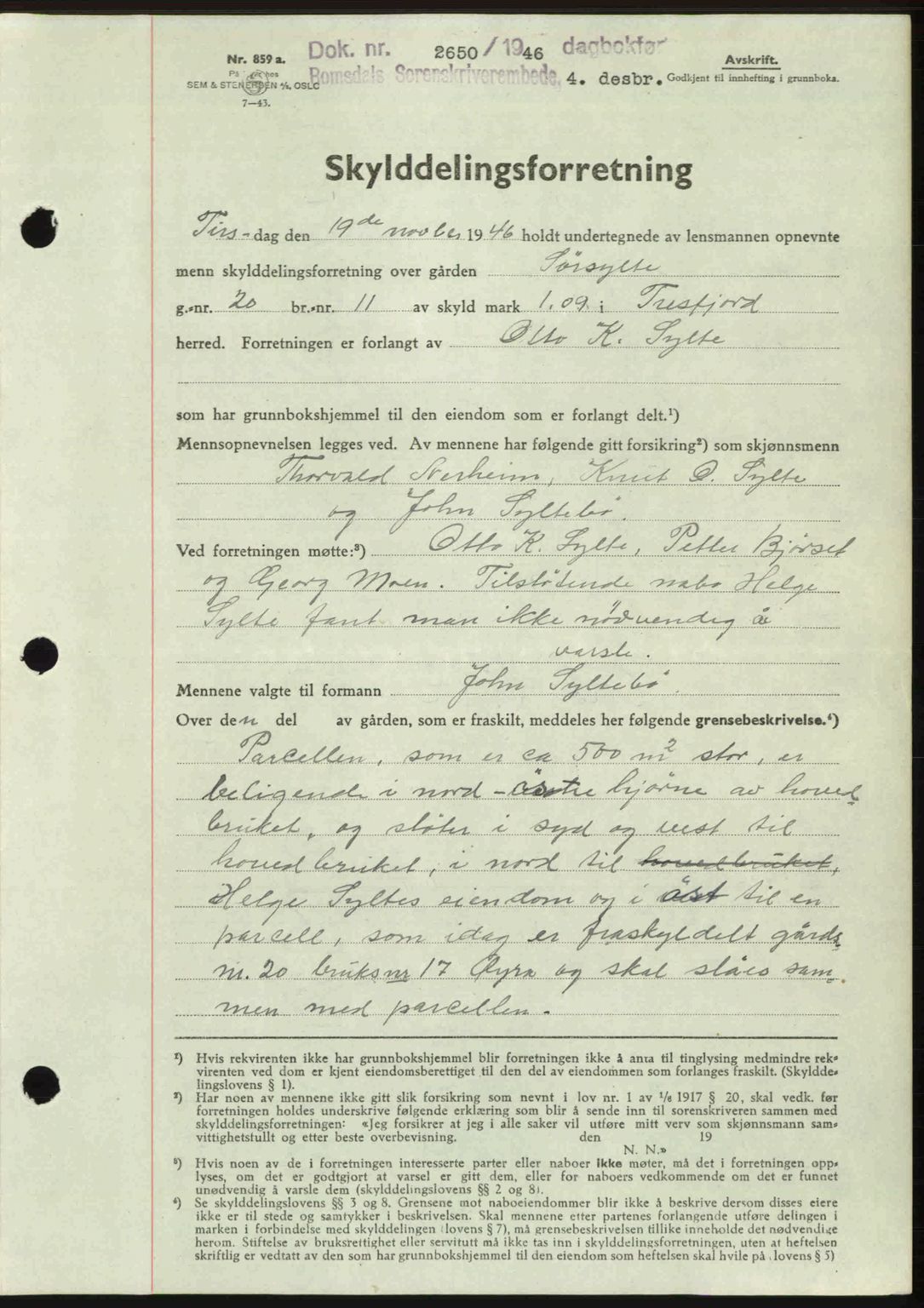 Romsdal sorenskriveri, AV/SAT-A-4149/1/2/2C: Mortgage book no. A21, 1946-1946, Diary no: : 2650/1946