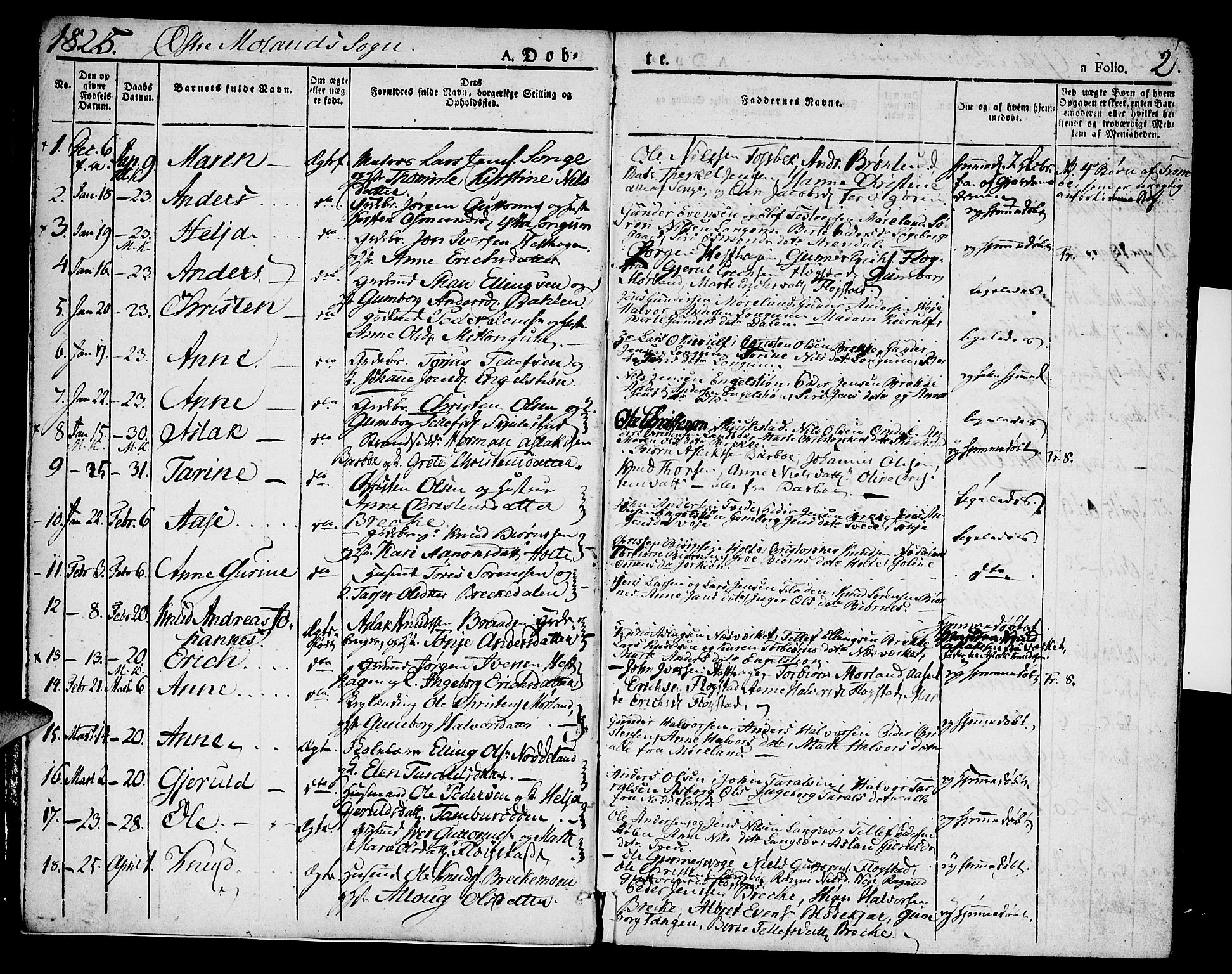 Austre Moland sokneprestkontor, SAK/1111-0001/F/Fa/Faa/L0005: Parish register (official) no. A 5, 1825-1837, p. 2