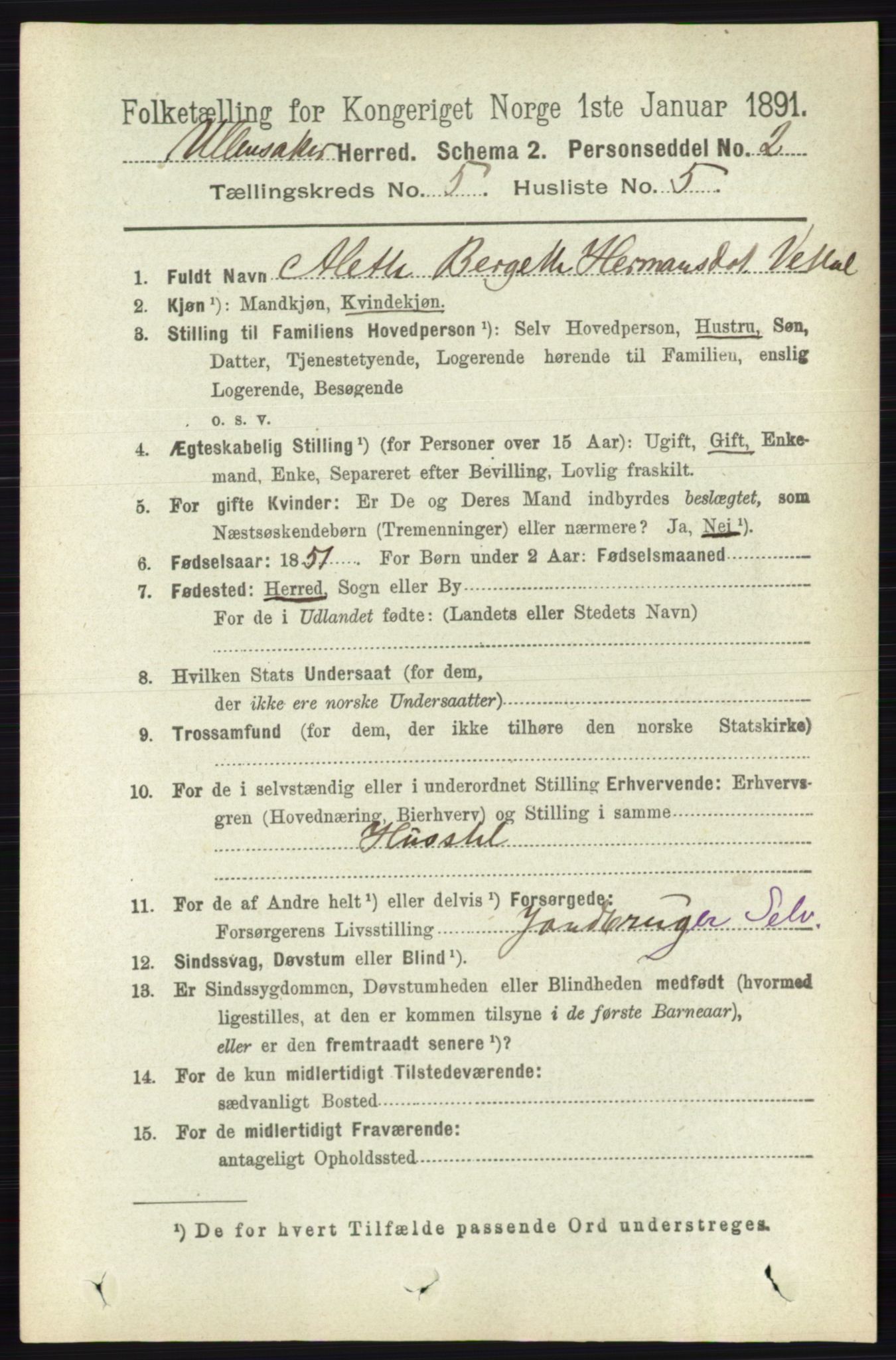 RA, 1891 census for 0235 Ullensaker, 1891, p. 2119
