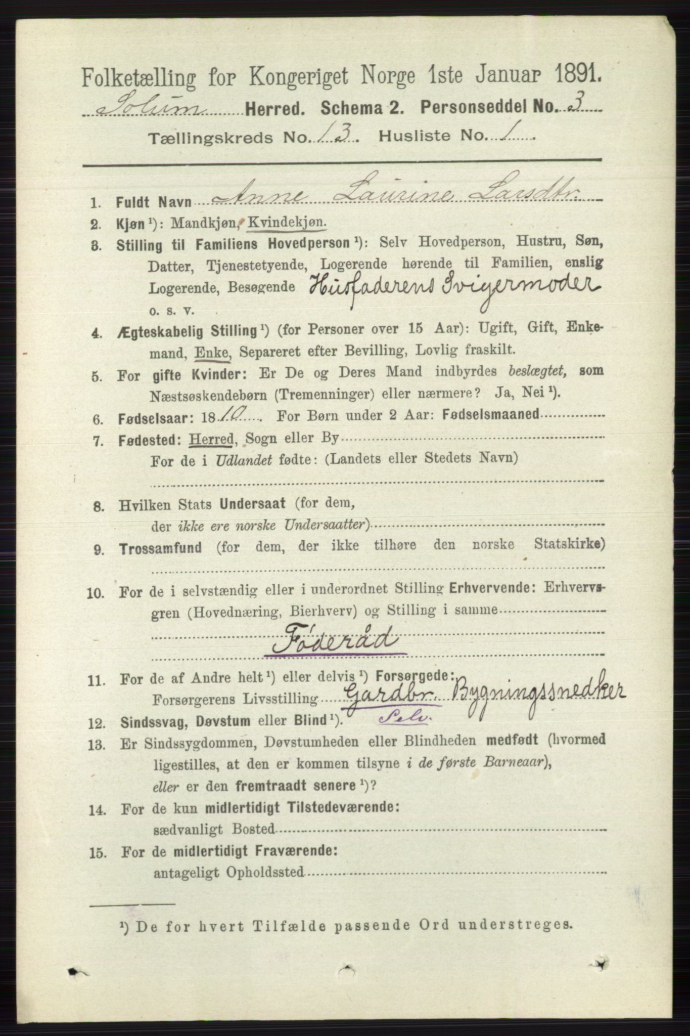 RA, 1891 census for 0818 Solum, 1891, p. 6059