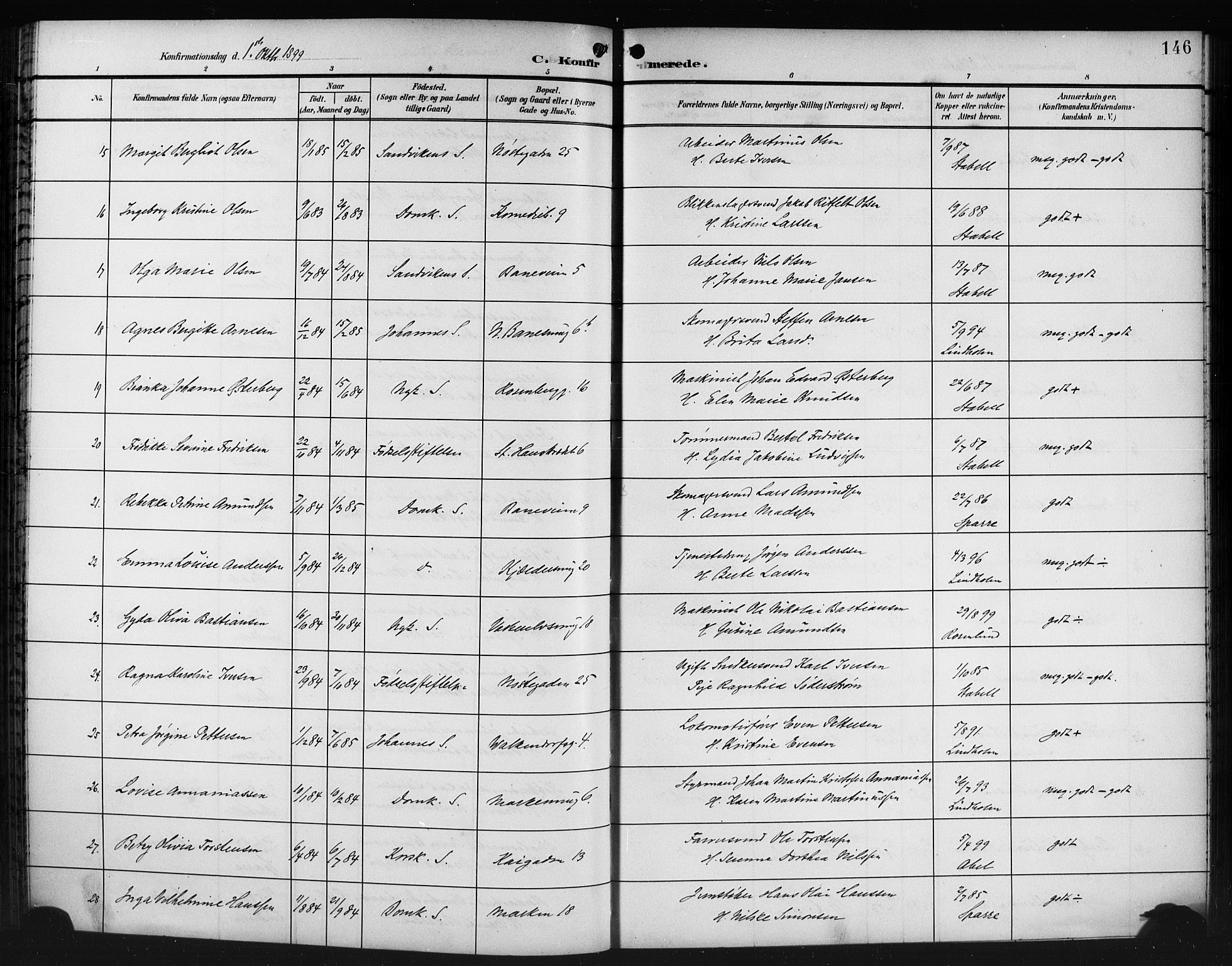 Domkirken sokneprestembete, SAB/A-74801/H/Hab/L0025: Parish register (copy) no. C 5, 1899-1916, p. 146