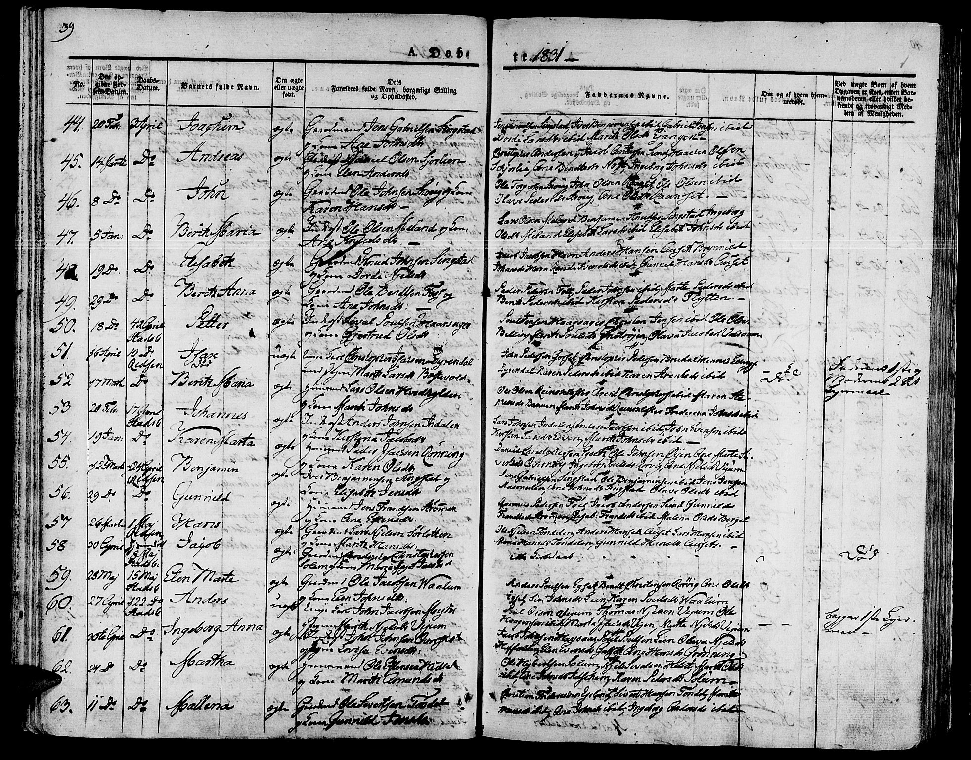 Ministerialprotokoller, klokkerbøker og fødselsregistre - Sør-Trøndelag, SAT/A-1456/646/L0609: Parish register (official) no. 646A07, 1826-1838, p. 39
