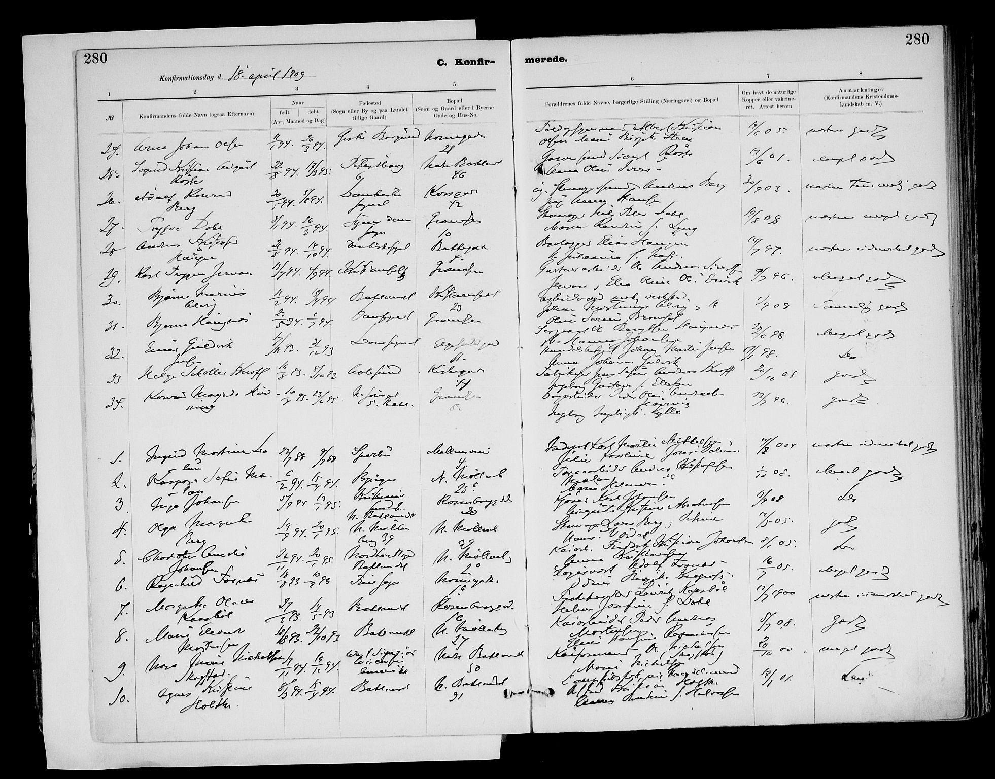Ministerialprotokoller, klokkerbøker og fødselsregistre - Sør-Trøndelag, SAT/A-1456/604/L0203: Parish register (official) no. 604A23, 1908-1916, p. 280