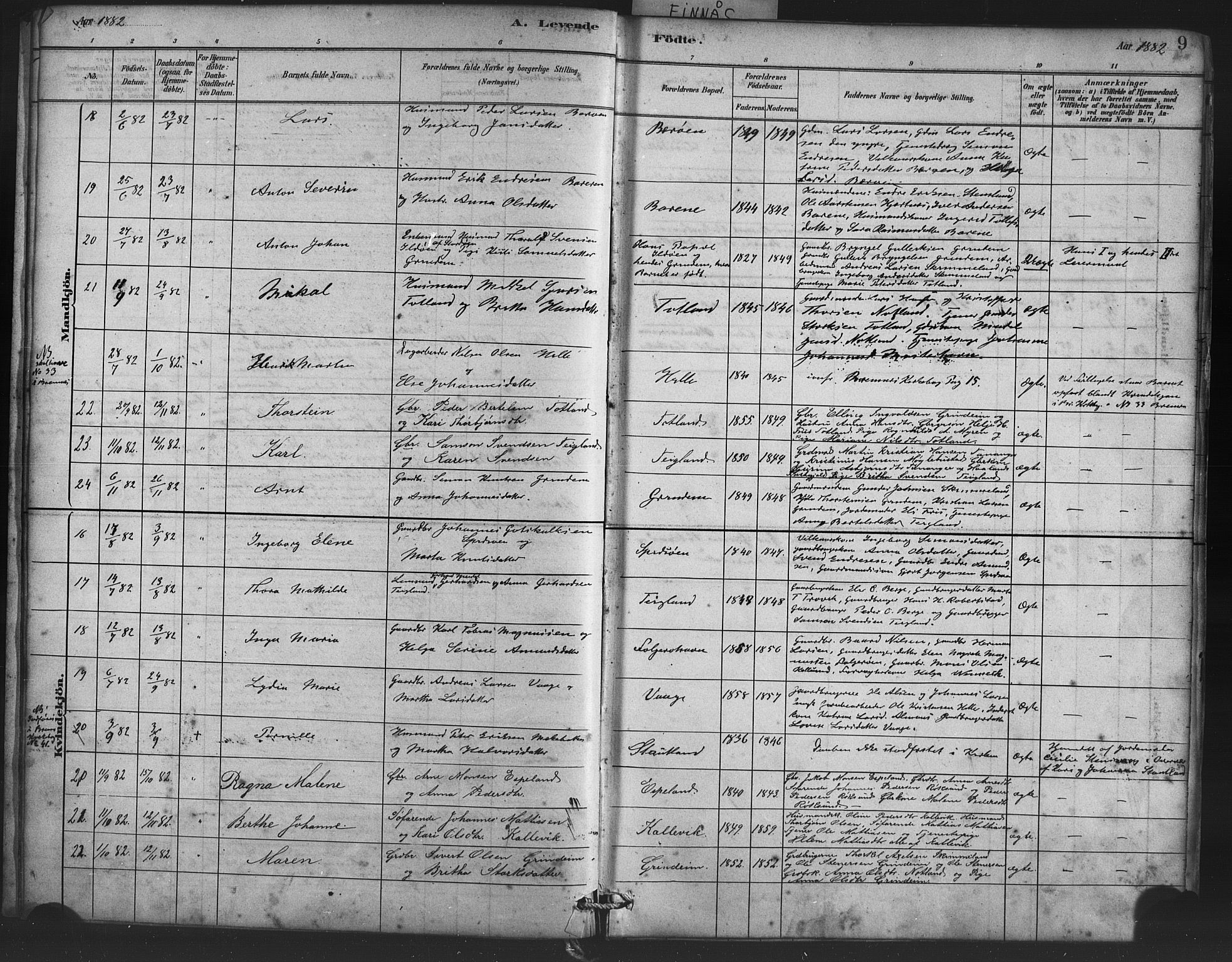 Finnås sokneprestembete, AV/SAB-A-99925/H/Ha/Haa/Haab/L0001: Parish register (official) no. B 1, 1881-1894, p. 9