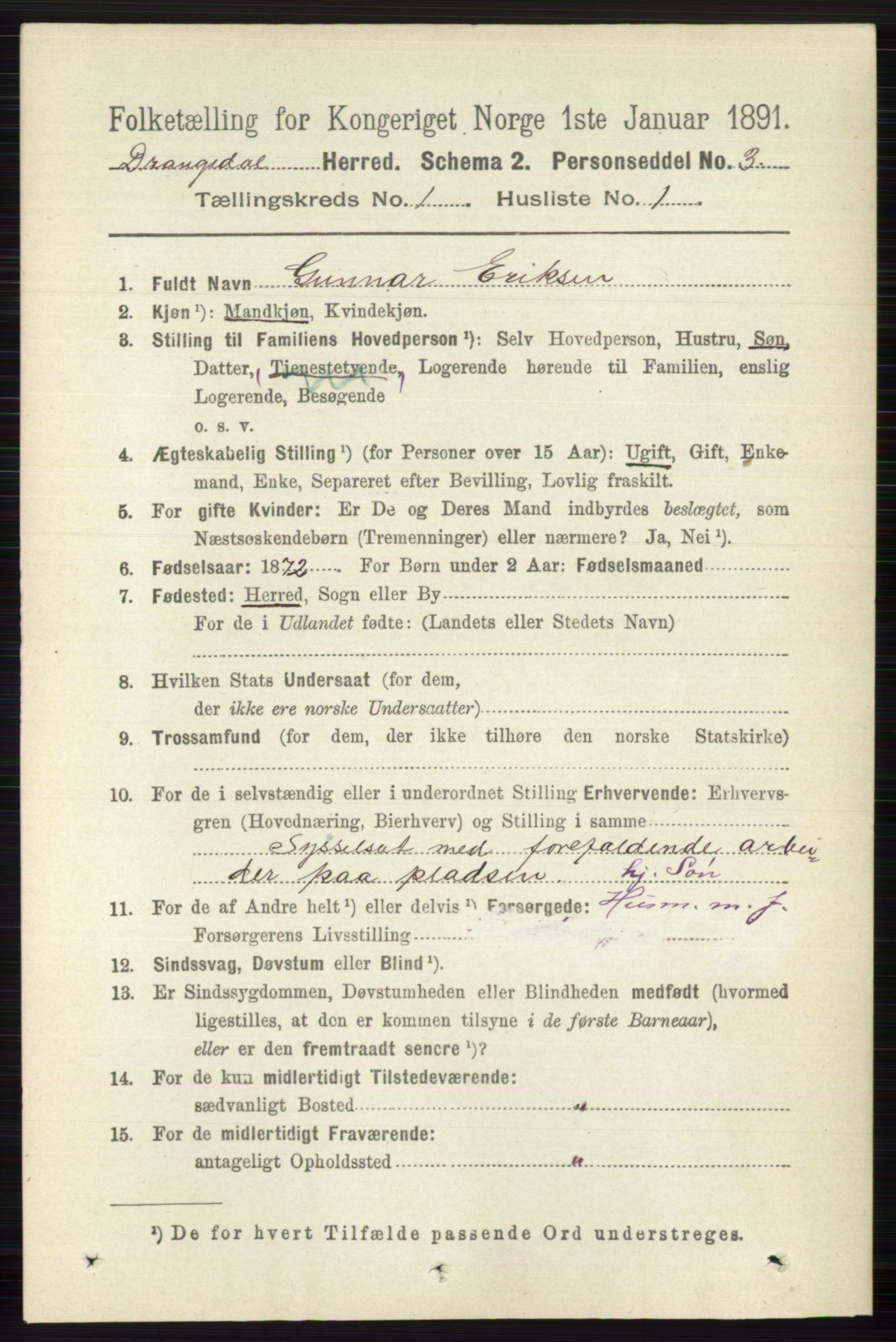 RA, 1891 census for 0817 Drangedal, 1891, p. 92