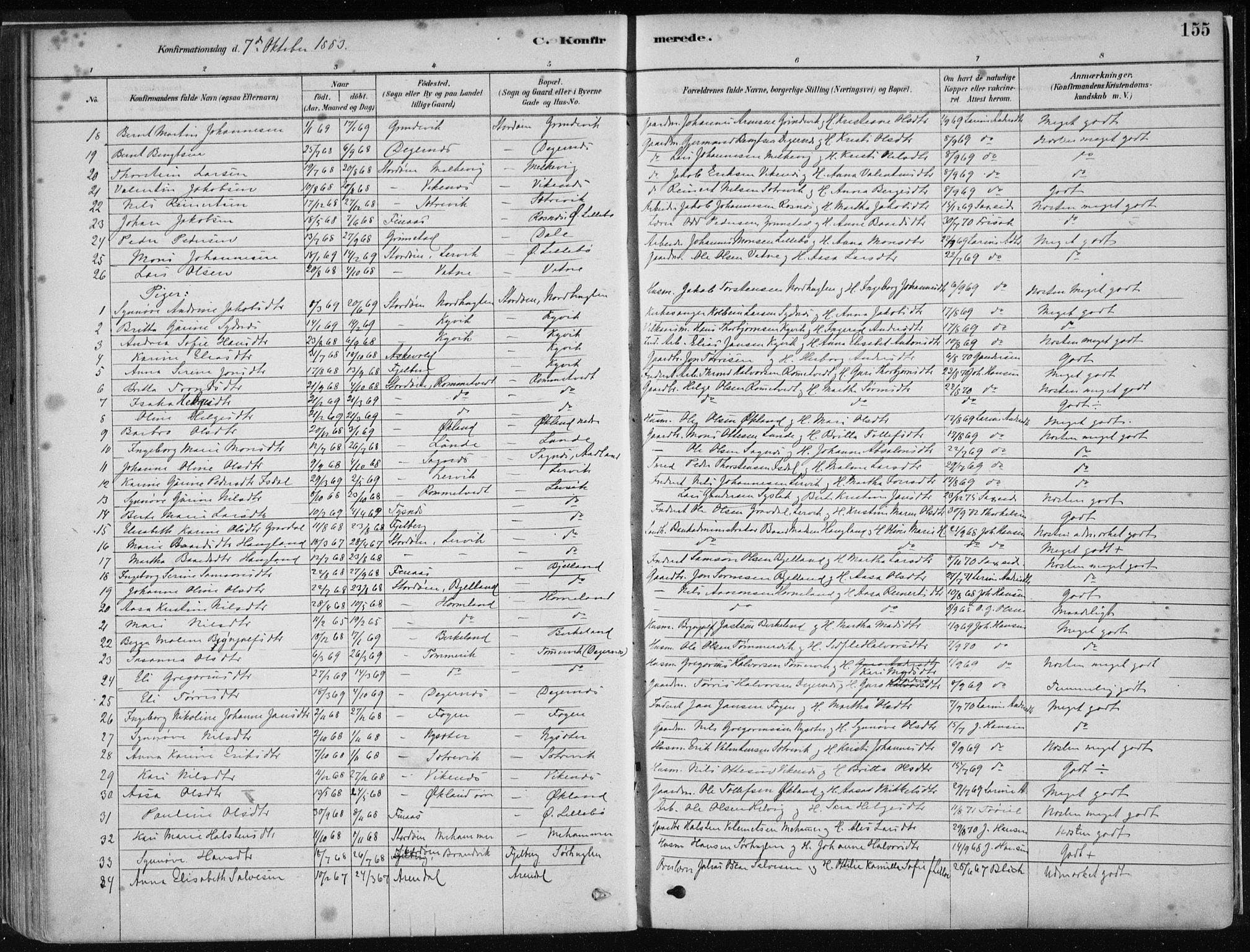 Stord sokneprestembete, SAB/A-78201/H/Haa: Parish register (official) no. B 2, 1878-1913, p. 155