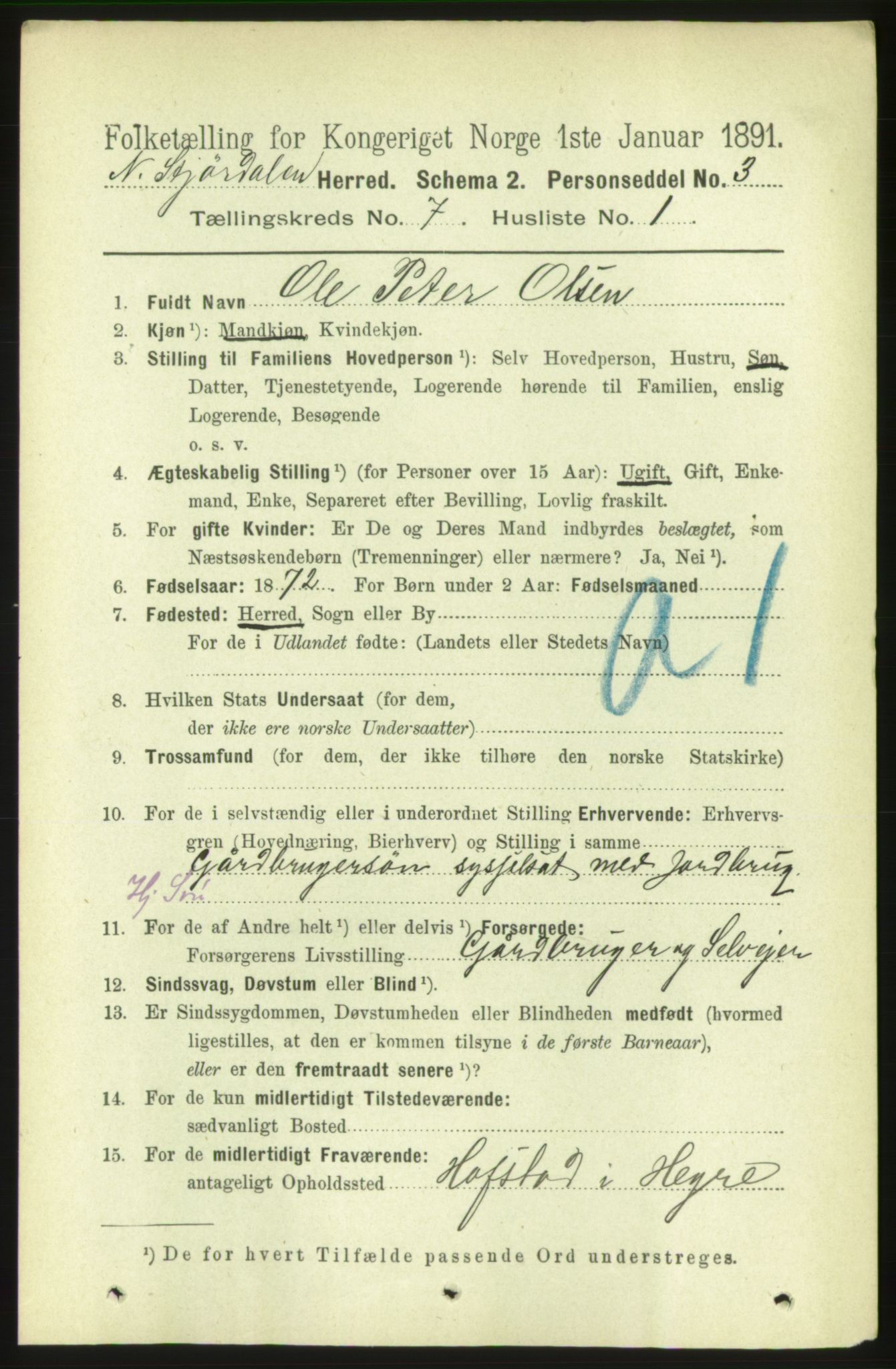 RA, 1891 census for 1714 Nedre Stjørdal, 1891, p. 3078