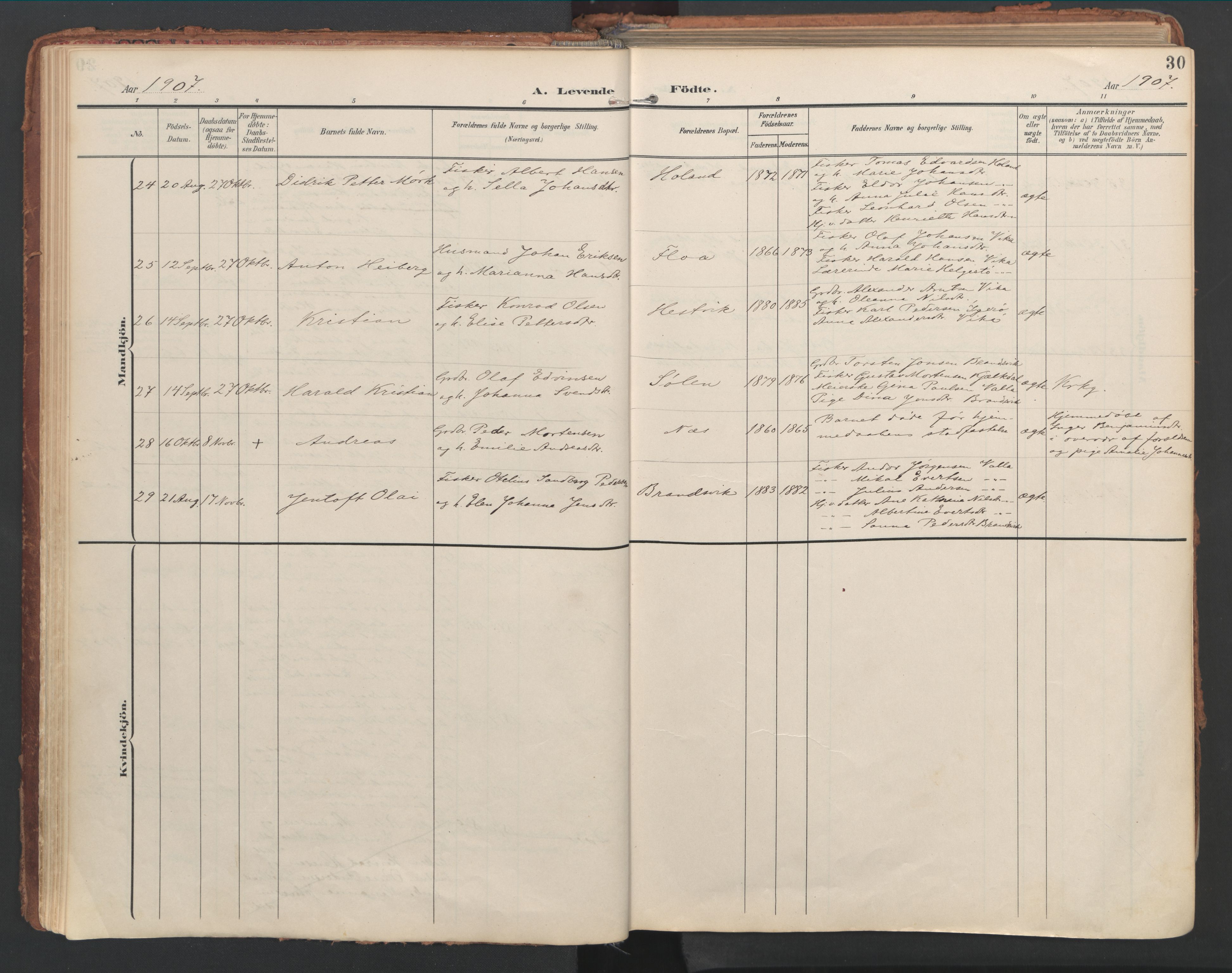 Ministerialprotokoller, klokkerbøker og fødselsregistre - Nordland, AV/SAT-A-1459/816/L0250: Parish register (official) no. 816A16, 1903-1923, p. 30