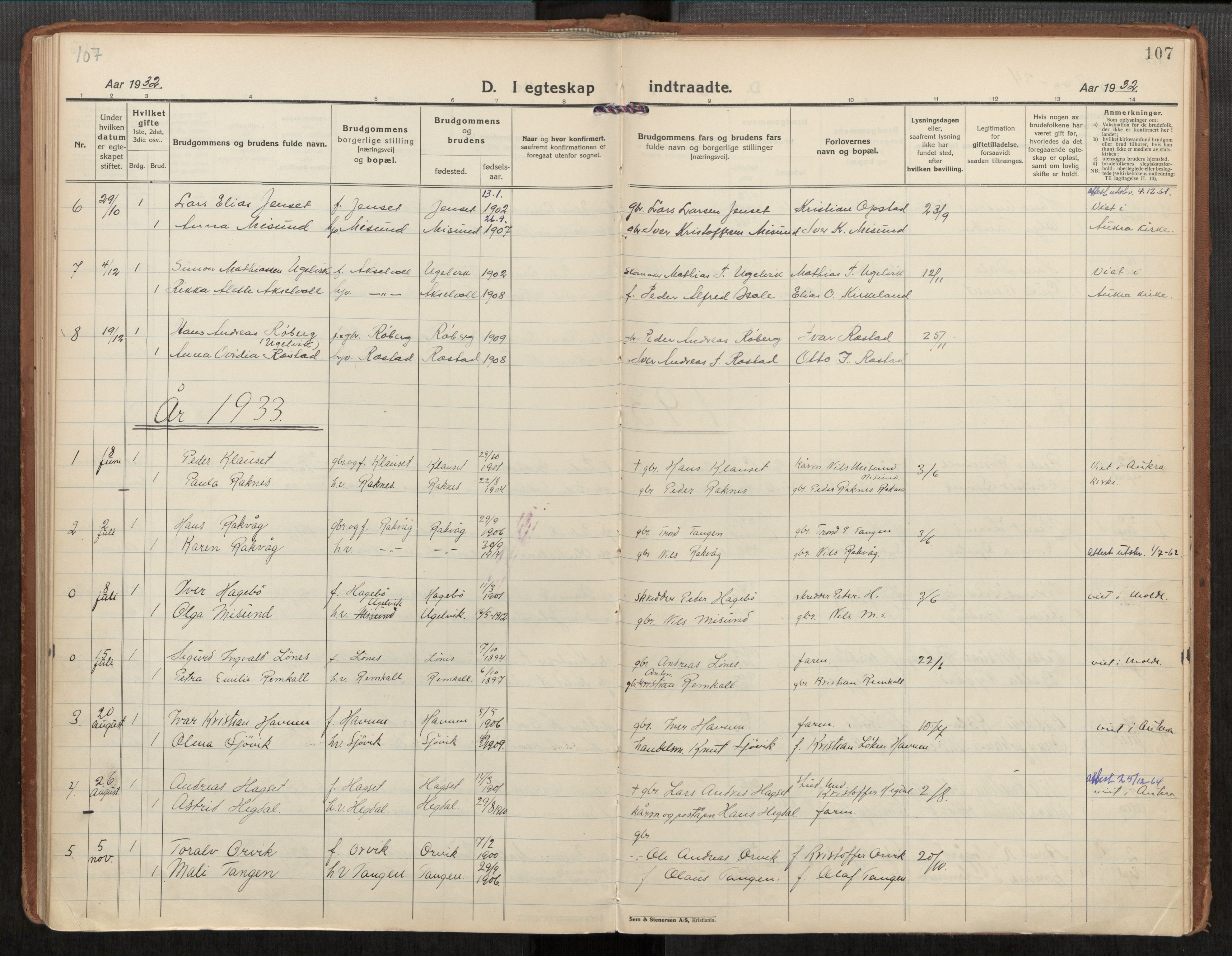 Ministerialprotokoller, klokkerbøker og fødselsregistre - Møre og Romsdal, AV/SAT-A-1454/563/L0741: Parish register (official) no. 563A03, 1924-1945, p. 107