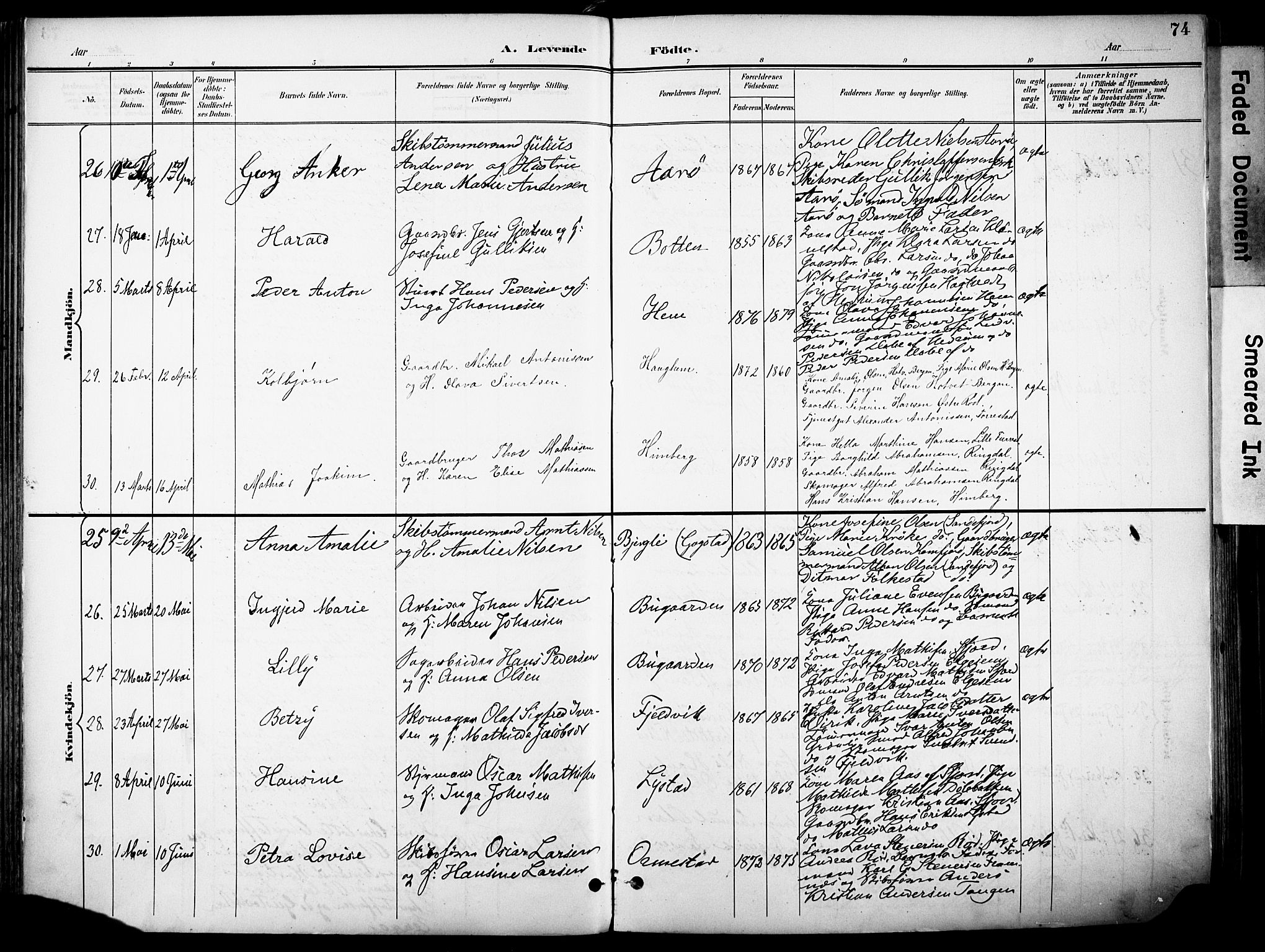 Sandar kirkebøker, AV/SAKO-A-243/F/Fa/L0014: Parish register (official) no. 14, 1896-1909, p. 74