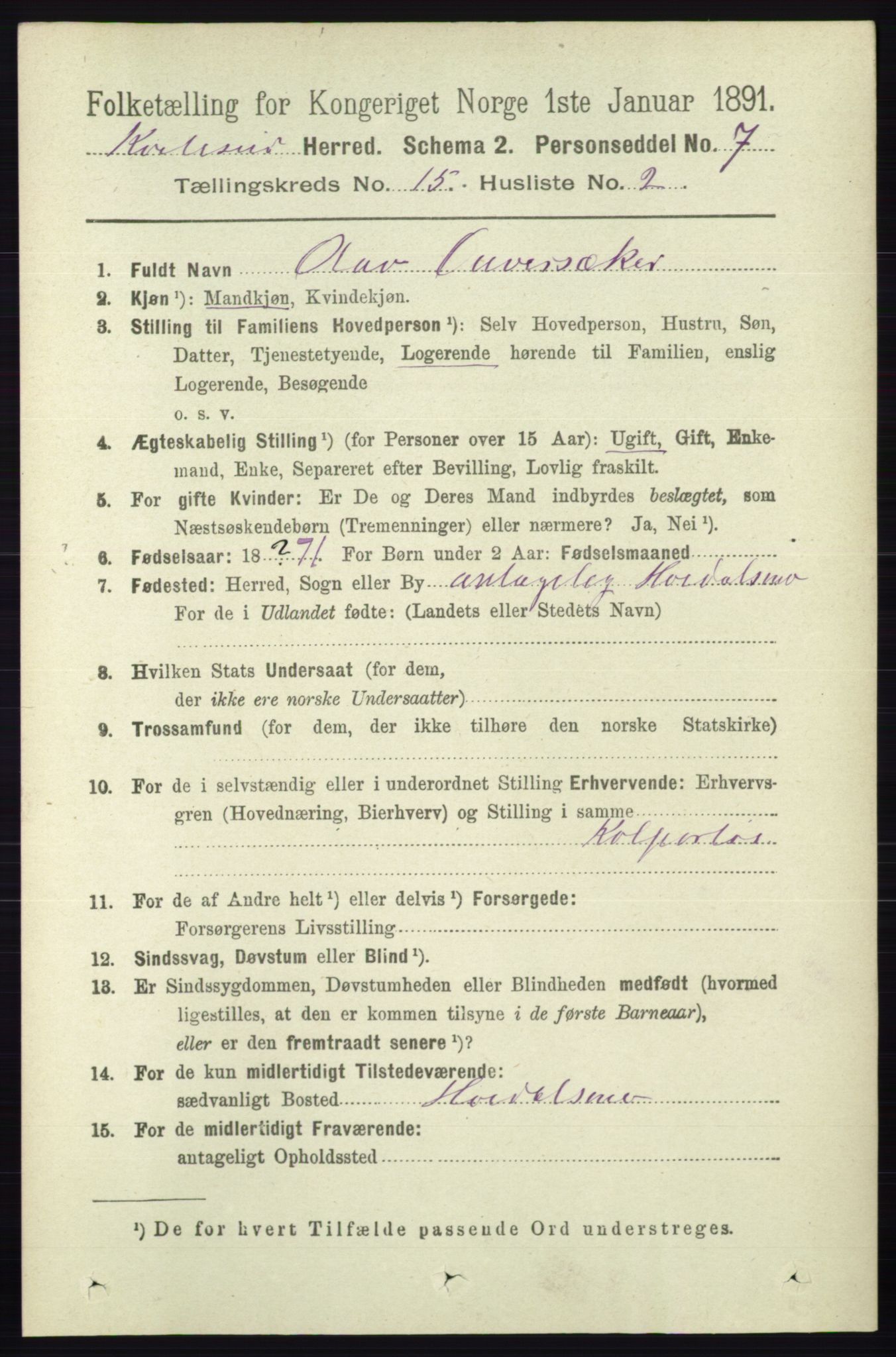 RA, 1891 census for 0829 Kviteseid, 1891, p. 3532