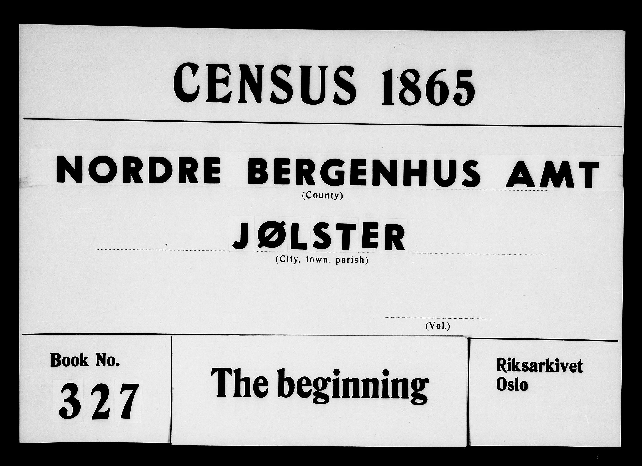 RA, 1865 census for Jølster, 1865, p. 1