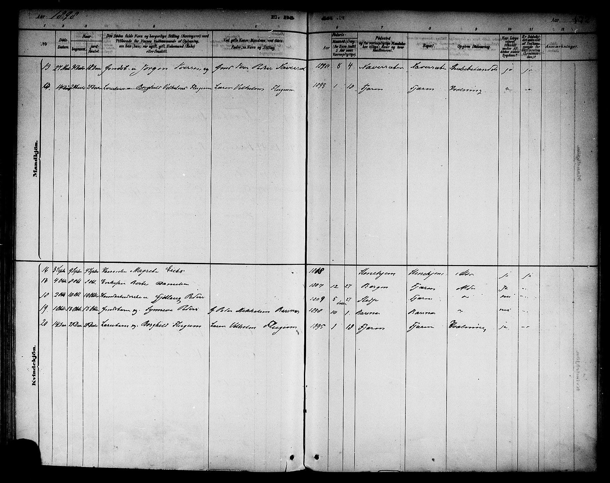 Sogndal sokneprestembete, SAB/A-81301/H/Haa/Haab/L0001: Parish register (official) no. B 1, 1878-1899, p. 172