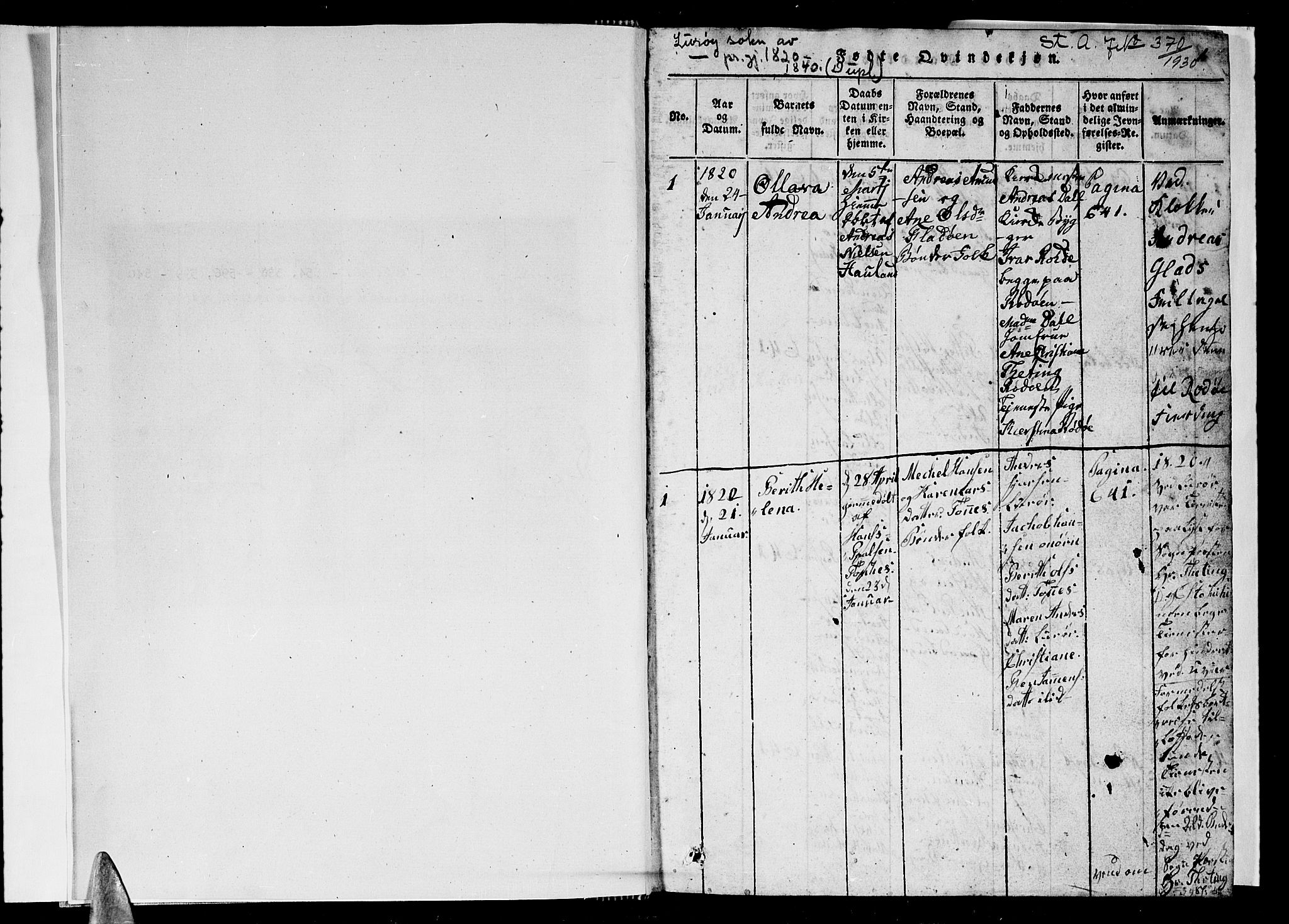 Ministerialprotokoller, klokkerbøker og fødselsregistre - Nordland, SAT/A-1459/839/L0571: Parish register (copy) no. 839C01, 1820-1840, p. 0-1