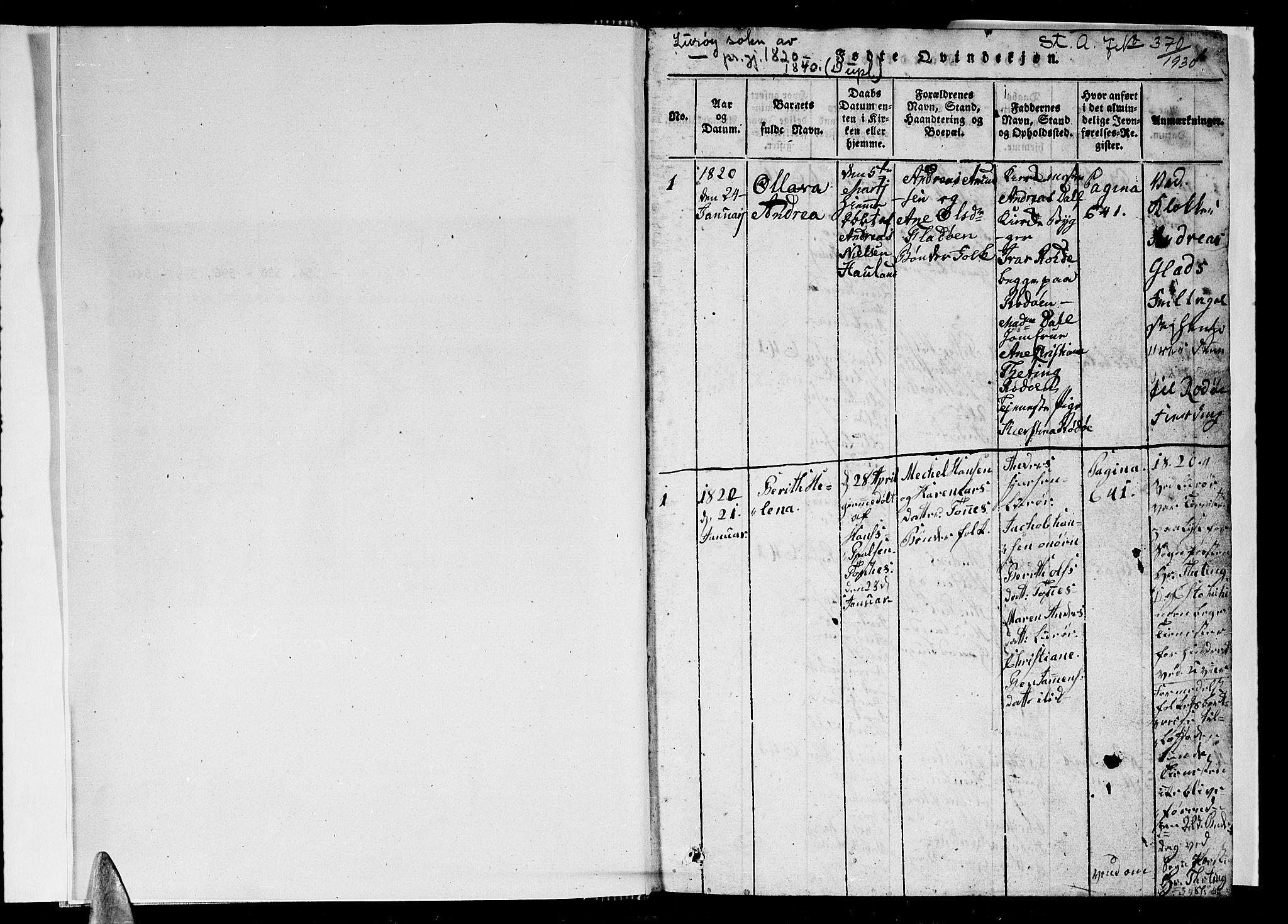 Ministerialprotokoller, klokkerbøker og fødselsregistre - Nordland, AV/SAT-A-1459/839/L0571: Parish register (copy) no. 839C01, 1820-1840, p. 0-1
