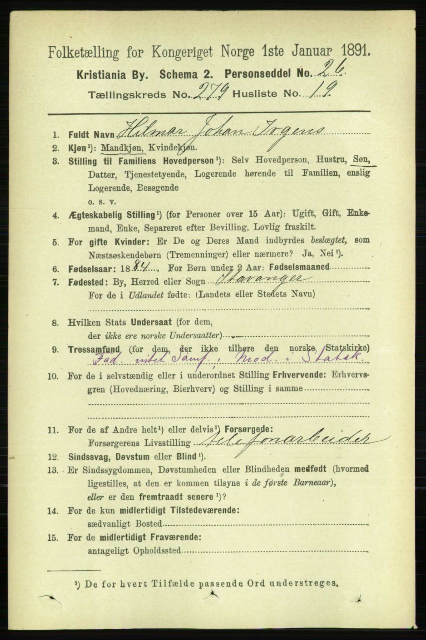 RA, 1891 census for 0301 Kristiania, 1891, p. 169809