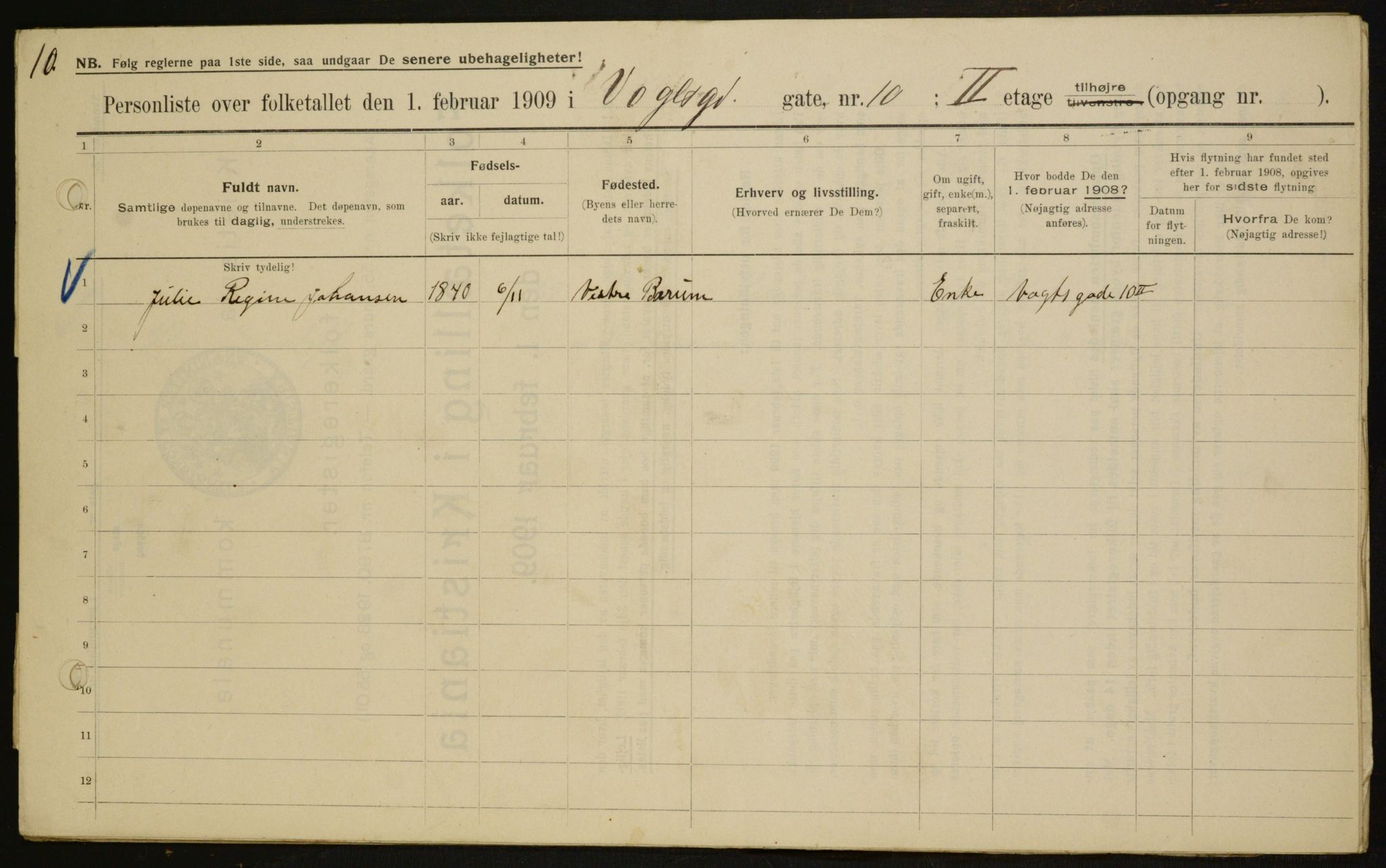 OBA, Municipal Census 1909 for Kristiania, 1909, p. 112762